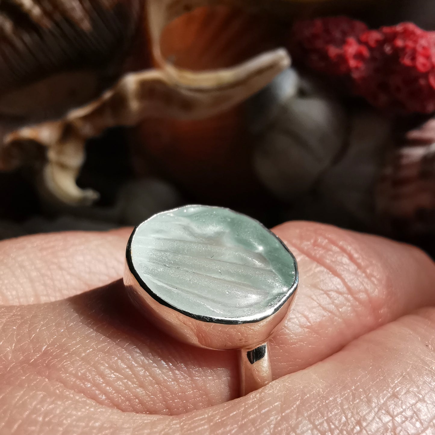 Scottish sea foam sea glass silver ring size N.