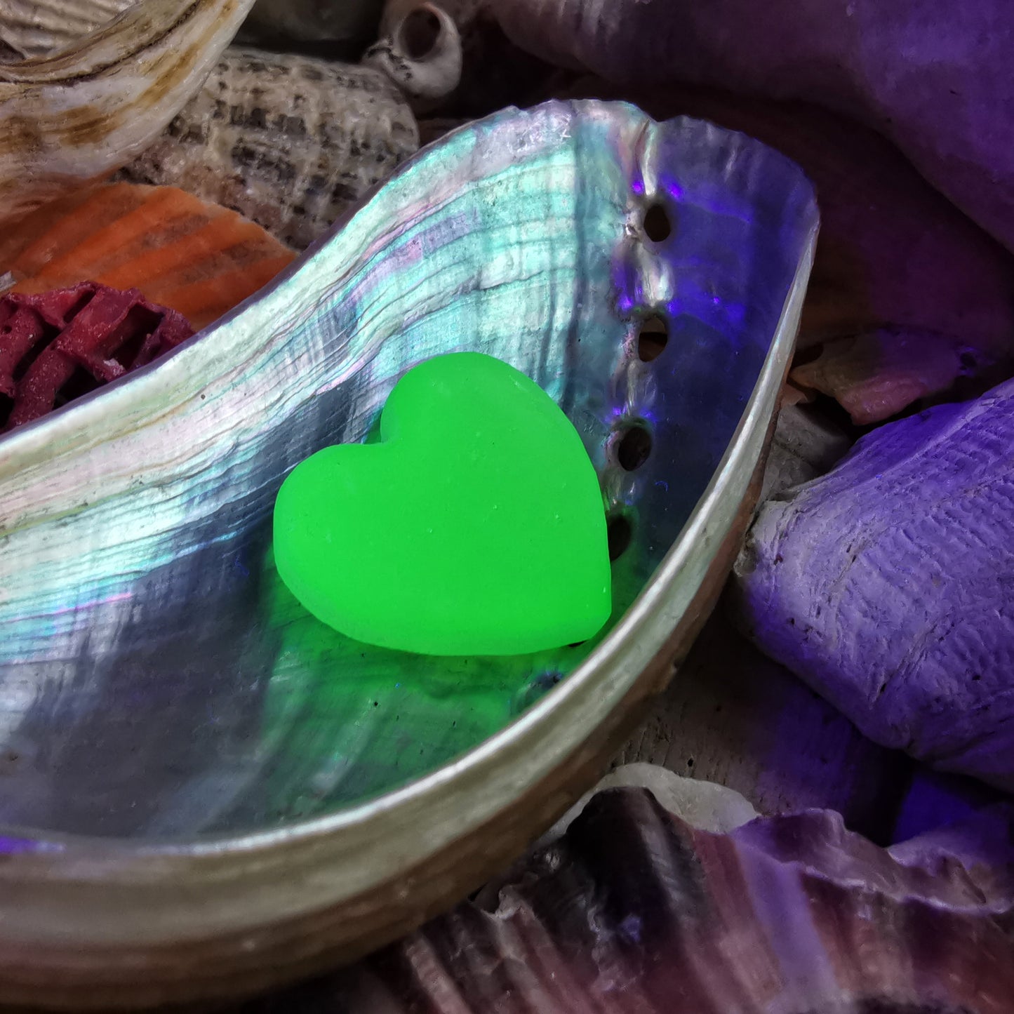 Scottish UV green sea glass heart & sterling silver pendant.
