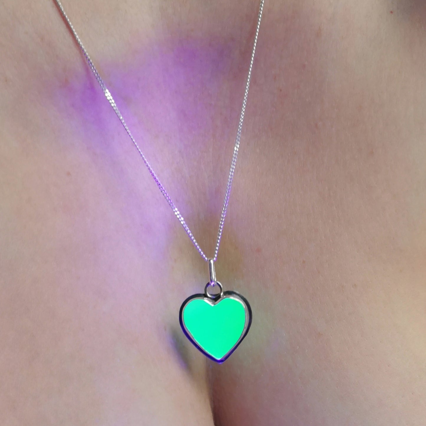Scottish UV green sea glass heart & sterling silver pendant.