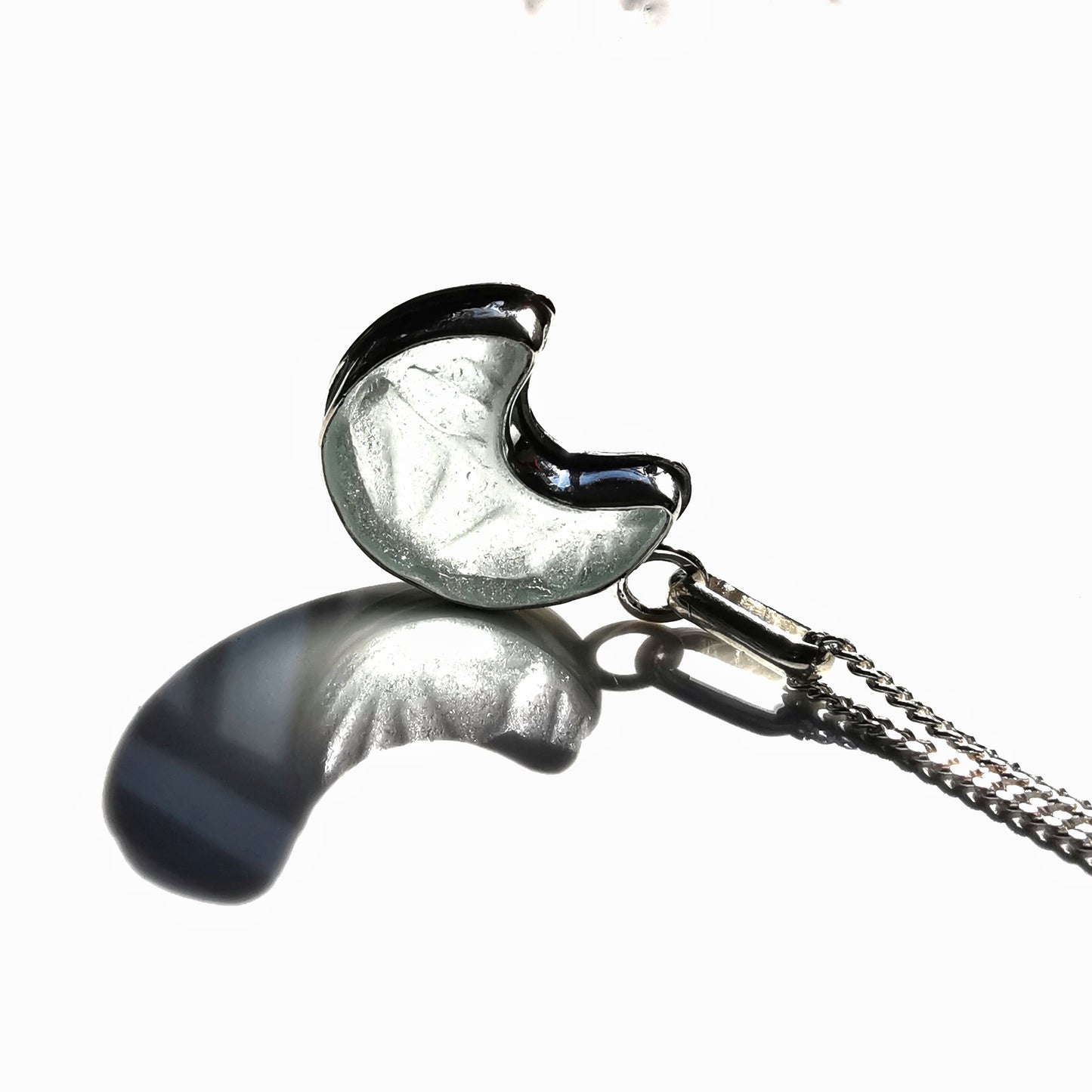 Scottish crescent moon sea glass & sterling silver pendant.