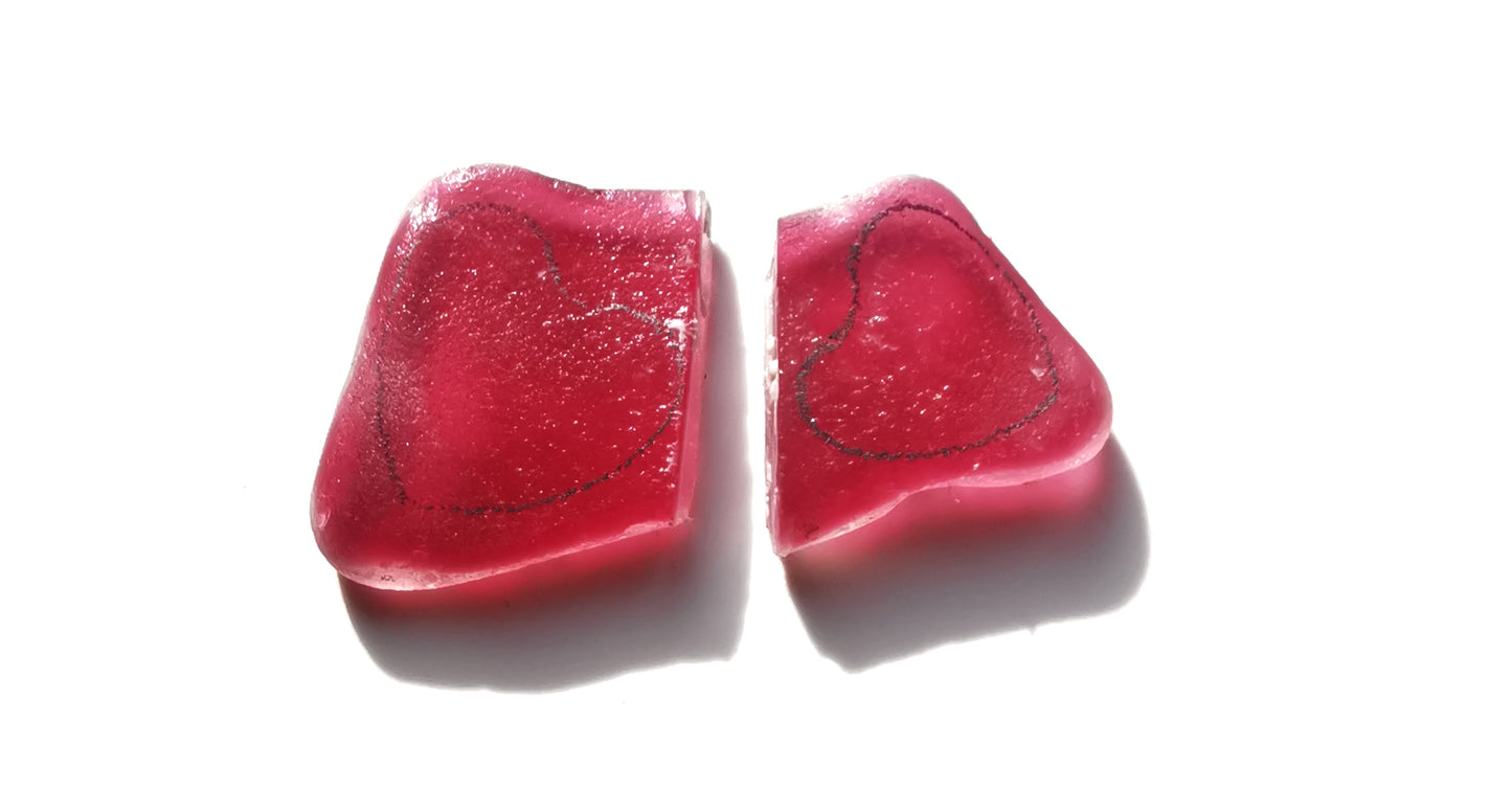 Magenta pink sea glass heart & sterling silver pendant.
