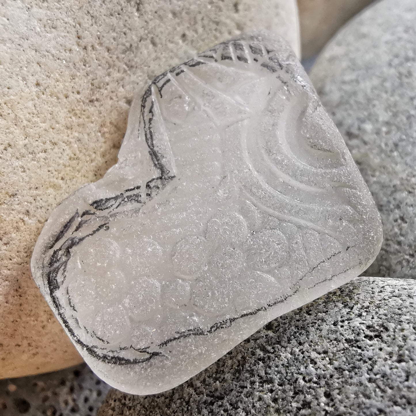 Large clear sea glass heart & sterling silver pendant.