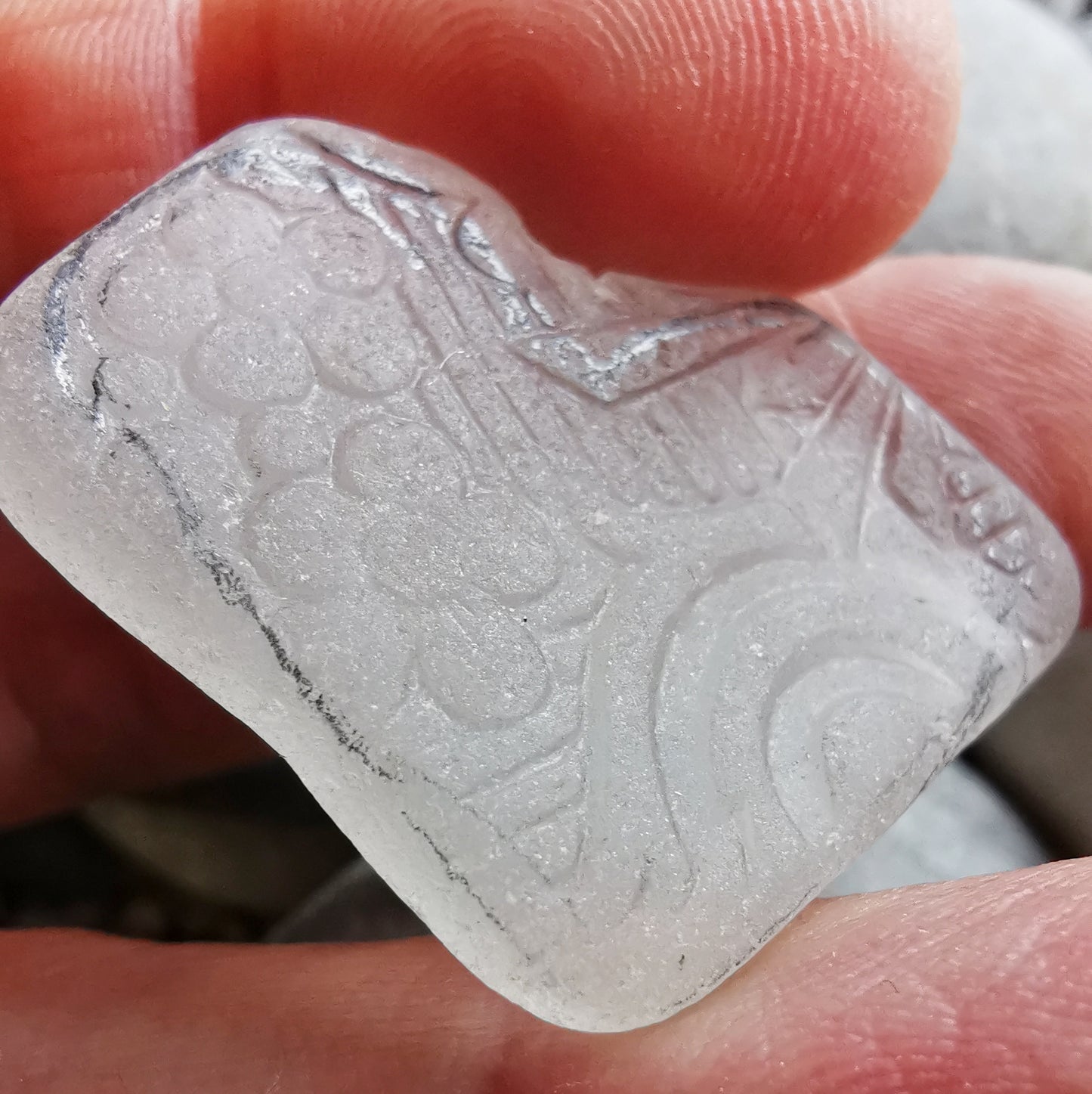 Large clear sea glass heart & sterling silver pendant.