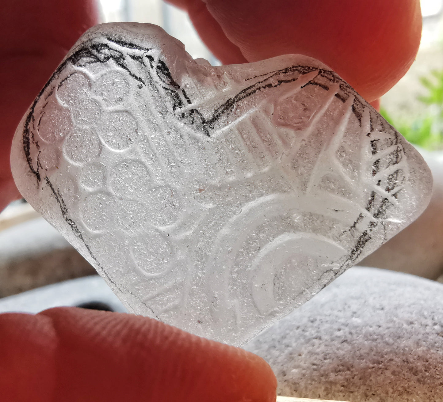 Large clear sea glass heart & sterling silver pendant.