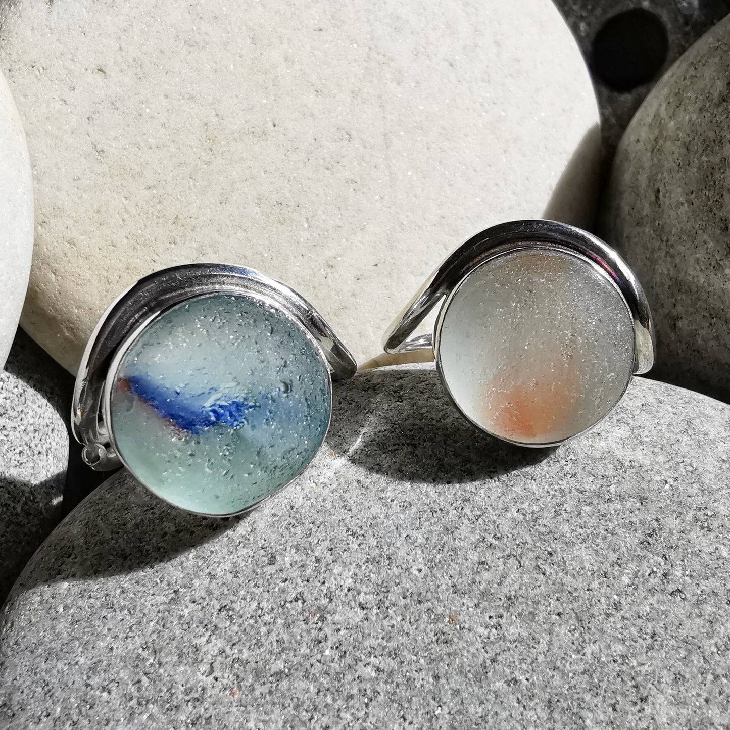 Custom made for Amanda. Sea glass pendants and rings.