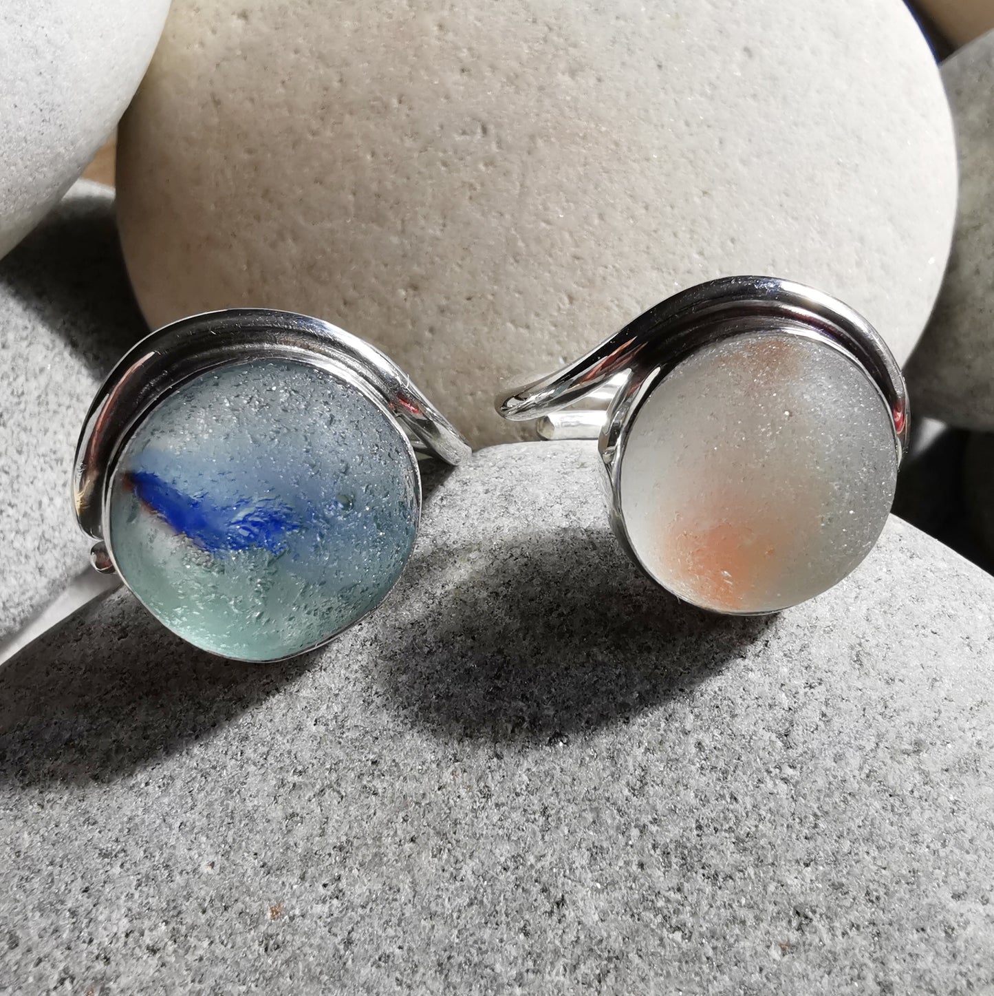Custom made for Amanda. Sea glass pendants and rings.