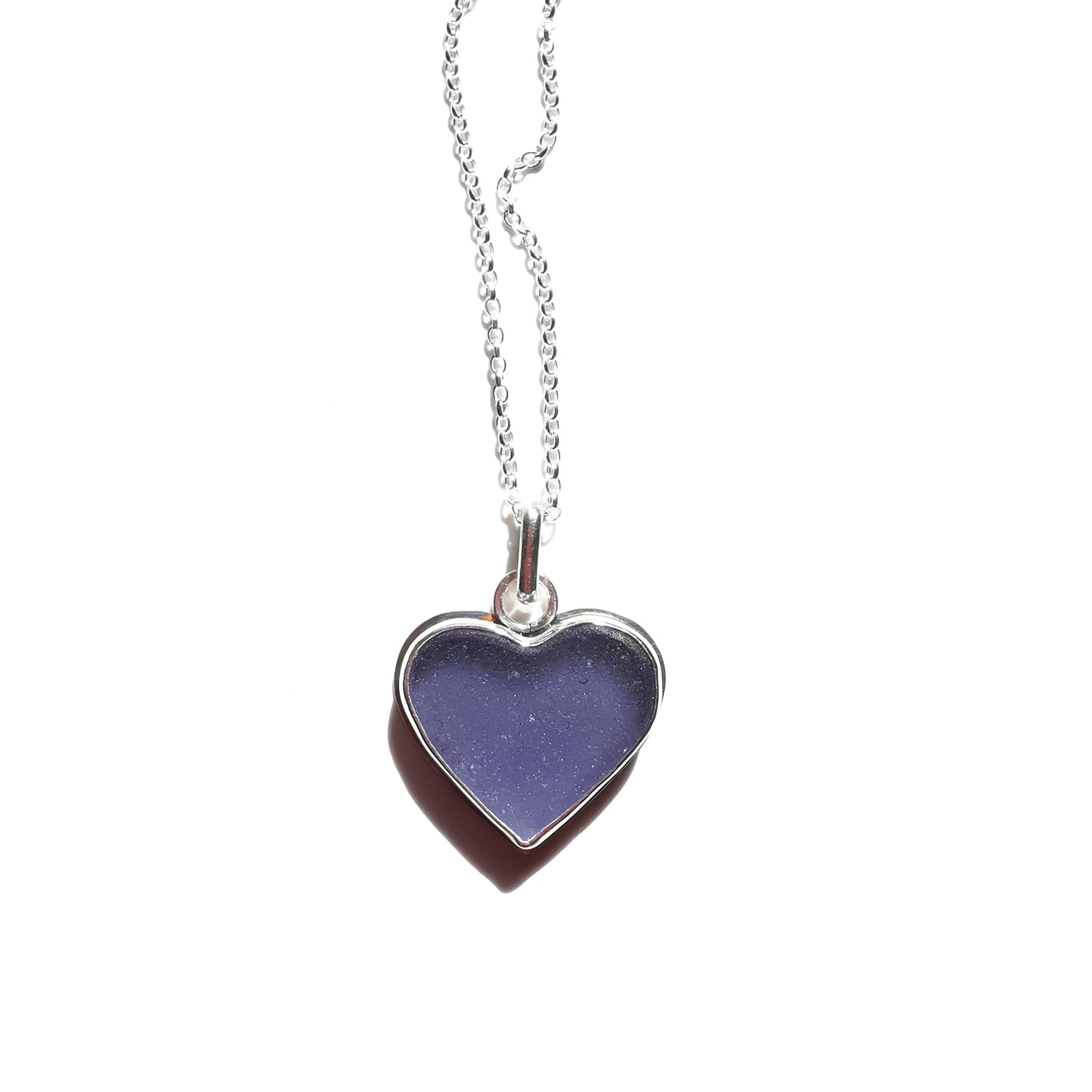 Purple sea glass heart & sterling silver pendant.