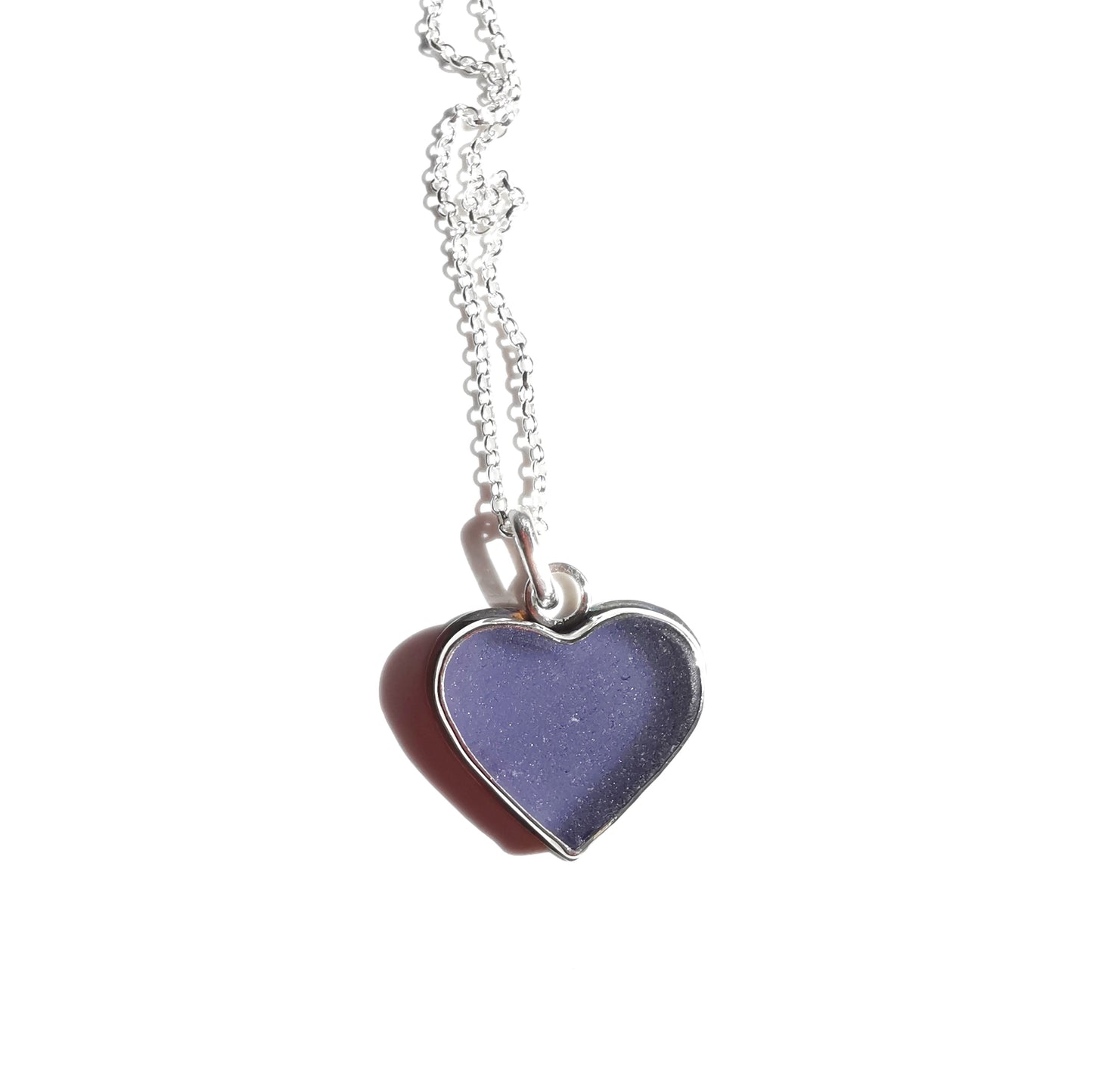 Purple sea glass heart & sterling silver pendant.