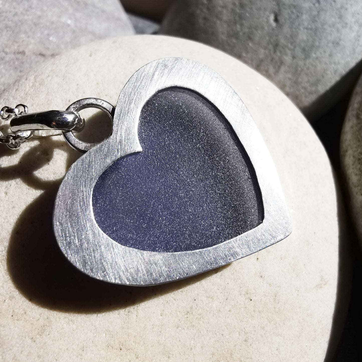 Purple sea glass heart & sterling silver pendant.