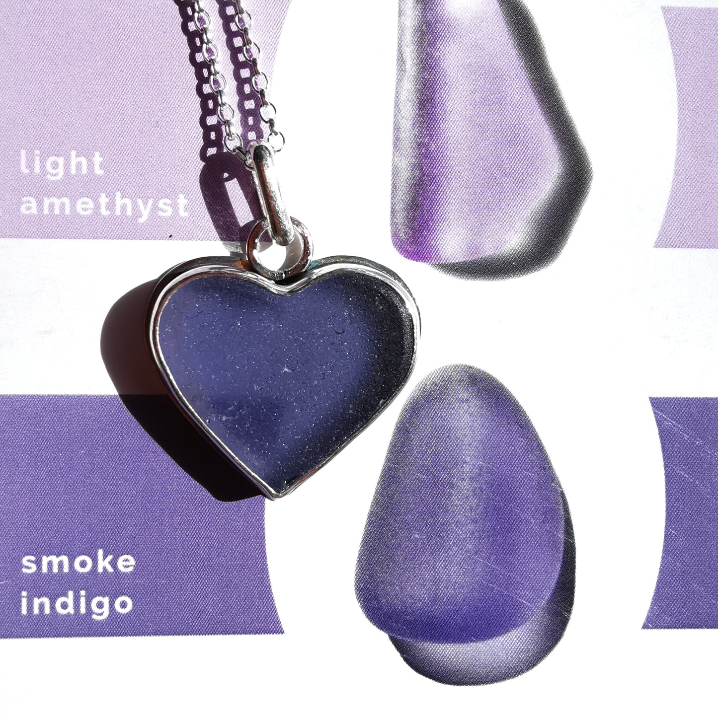 Purple sea glass heart & sterling silver pendant.