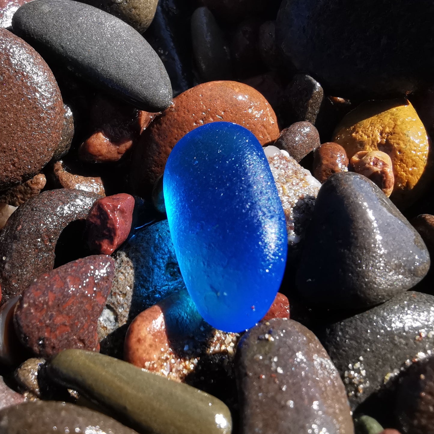 Scottish blue sea glass & sterling silver pendant.
