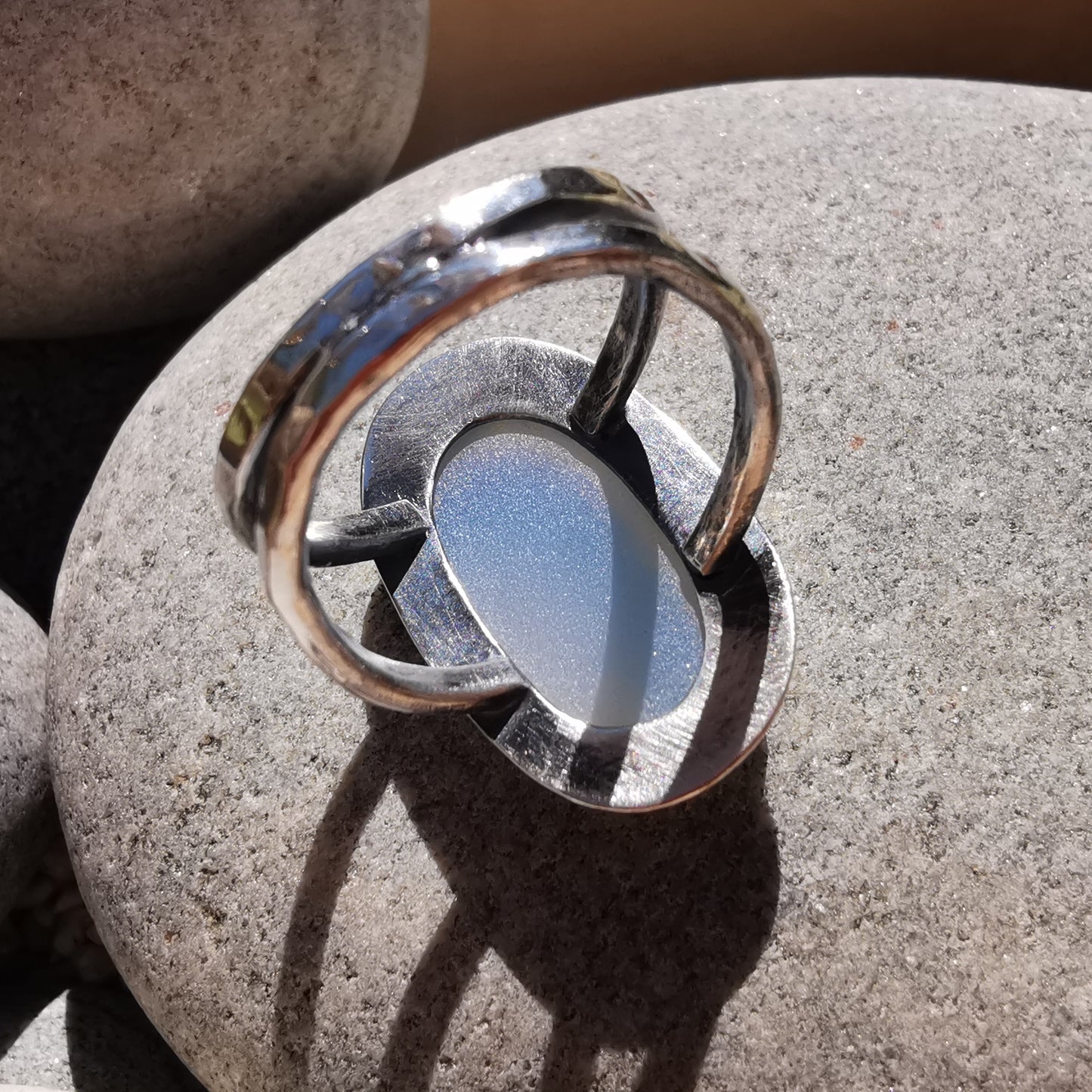 Seaham opalescent sea glass & sterling silver ring.