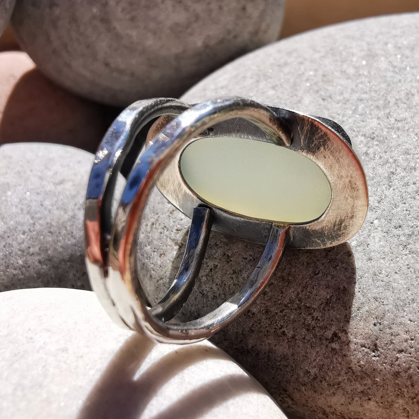 Seaham opalescent sea glass & sterling silver ring.