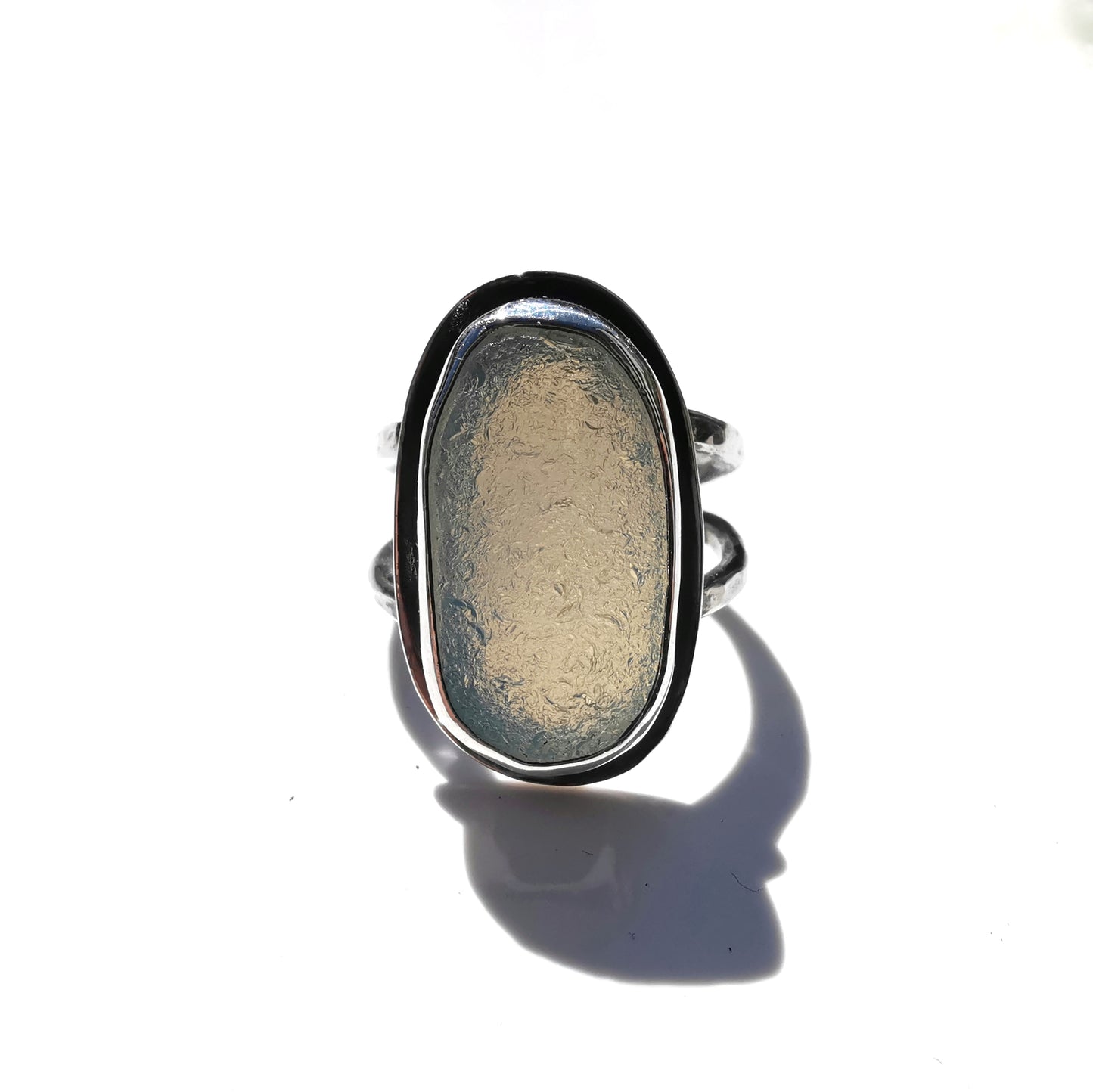 Seaham opalescent sea glass & sterling silver ring.