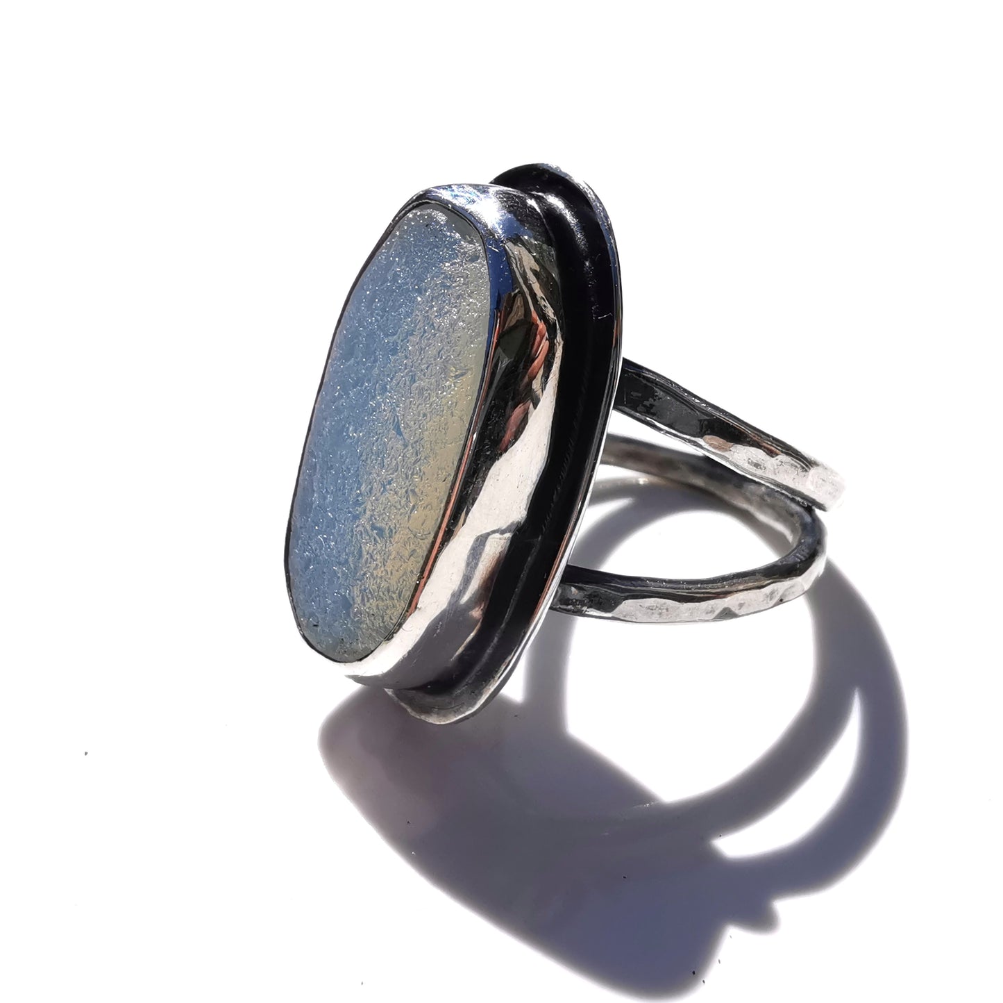 Seaham opalescent sea glass & sterling silver ring.