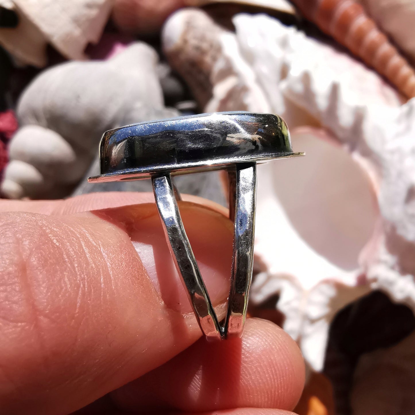 Seaham opalescent sea glass & sterling silver ring.