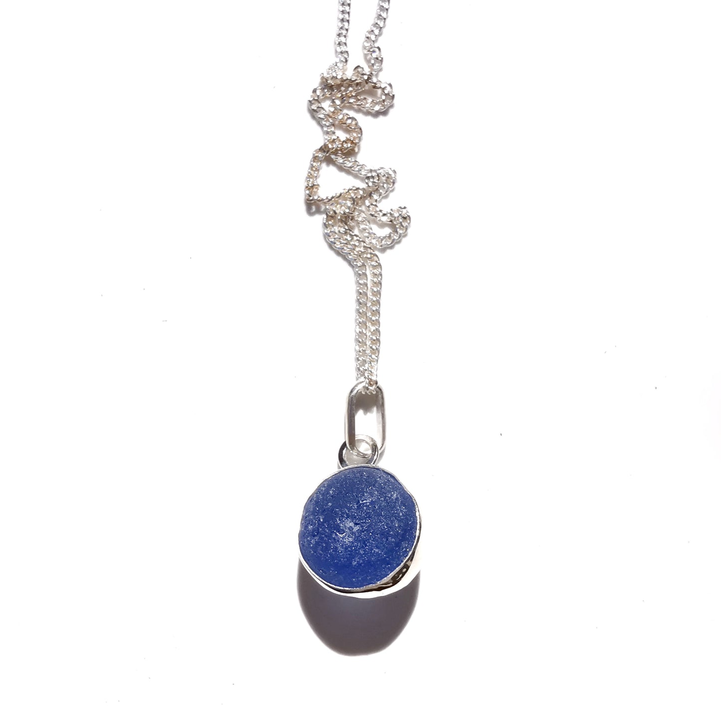 Scottish blue and white sea glass marble & sterling silver pendant.