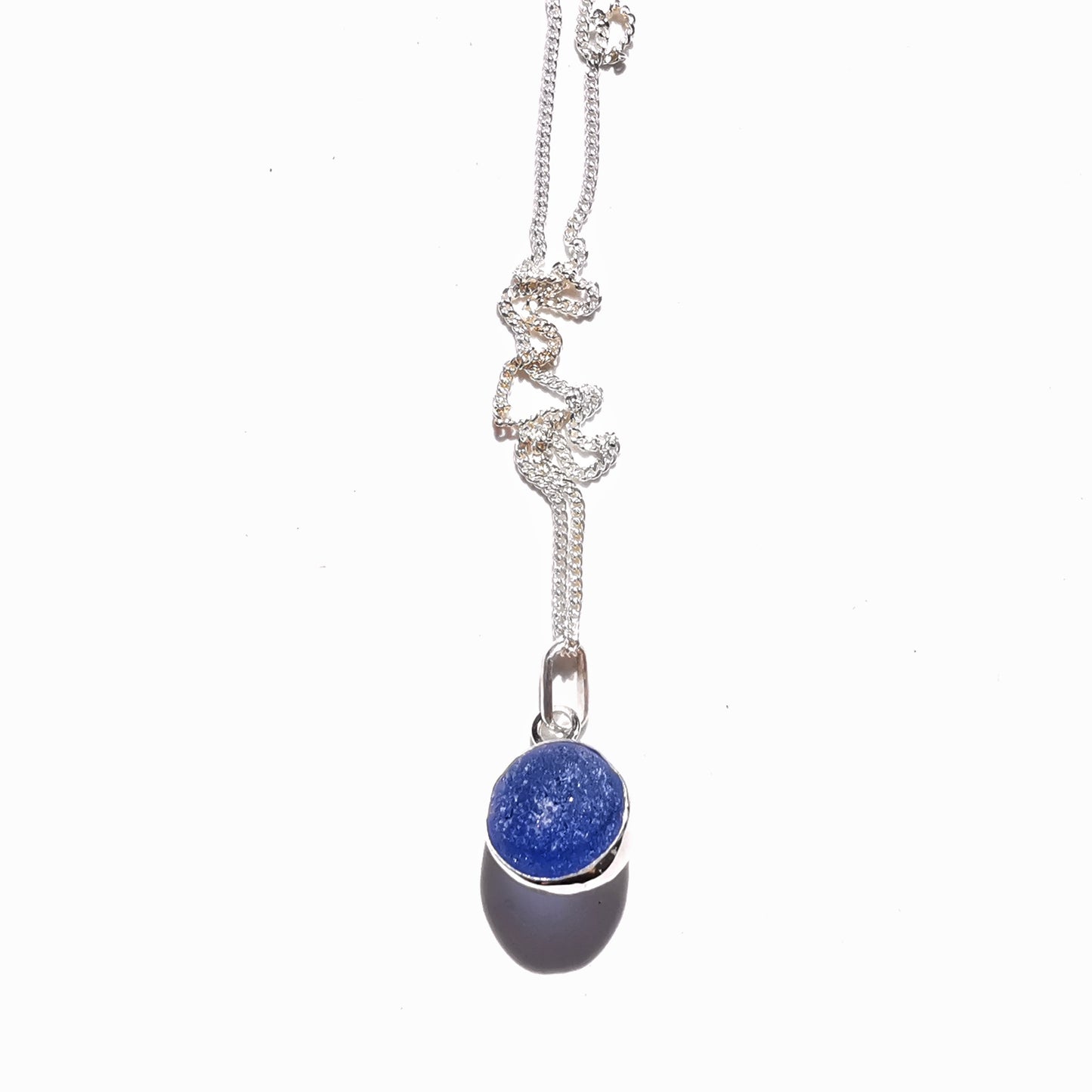 Scottish blue and white sea glass marble & sterling silver pendant.