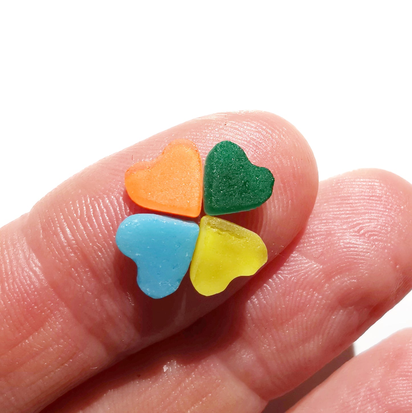 Colourful clover sea glass hearts & sterling silver pendant.