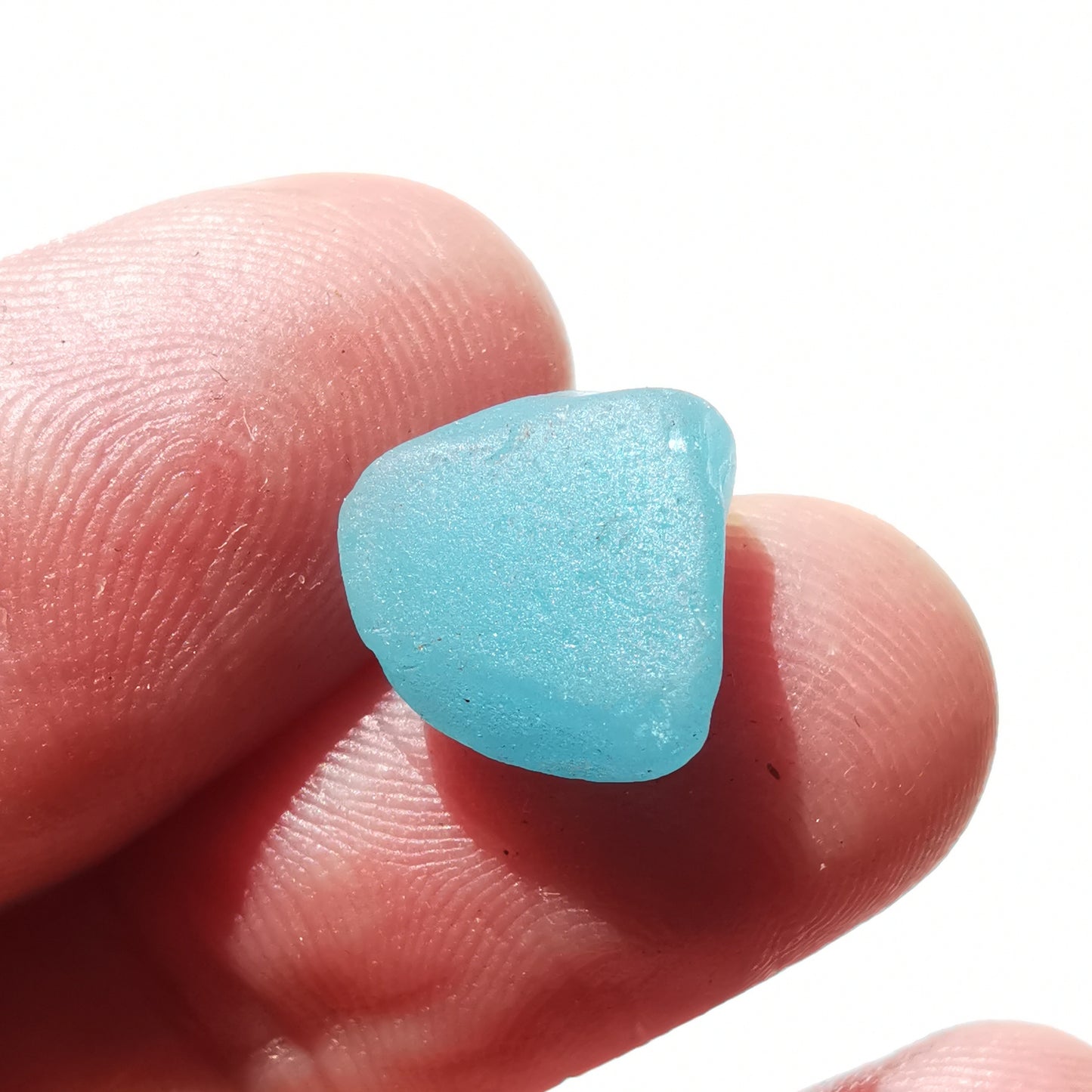 Tiny Scottish aquamarine blue glass heart & sterling silver ring.