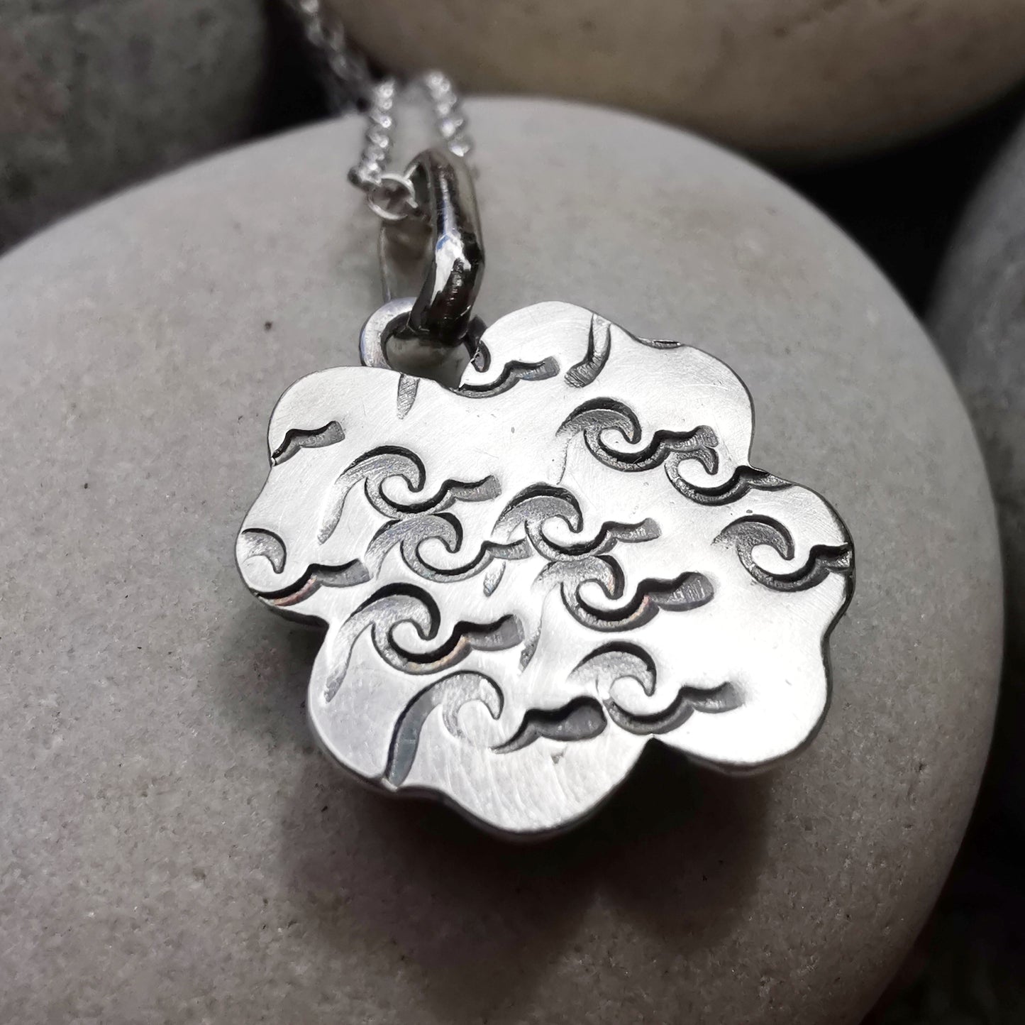 Colourful clover sea glass hearts & sterling silver pendant.