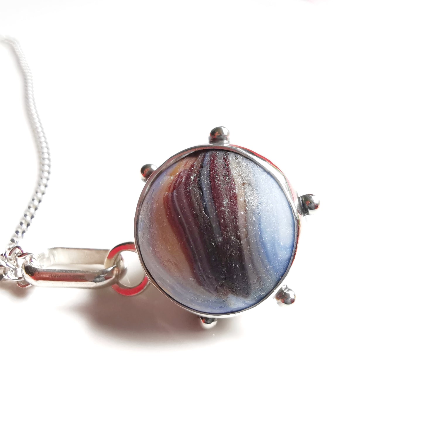 Scottish sea glass marble & sterling silver pendant.
