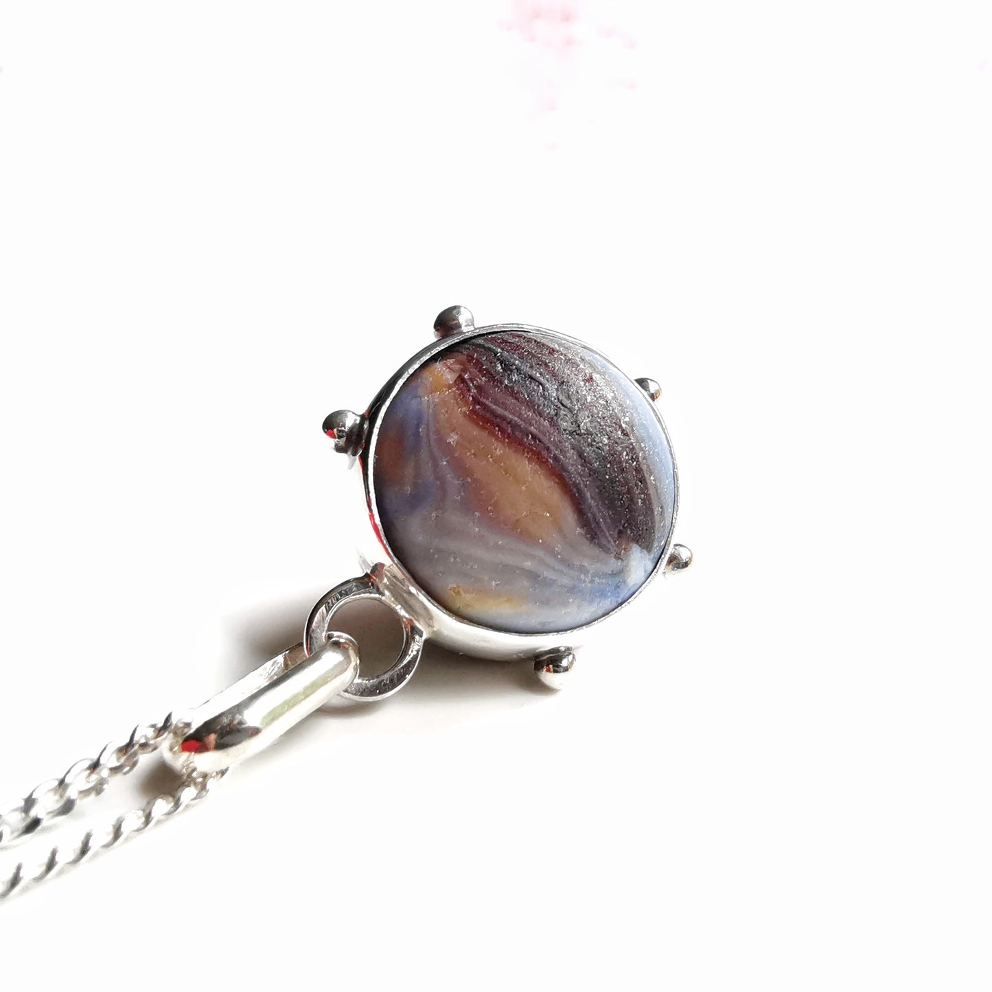 Scottish sea glass marble & sterling silver pendant.