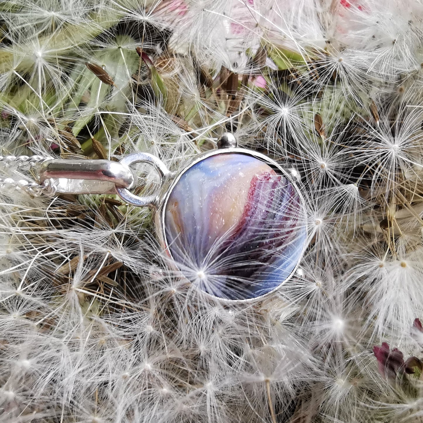 Scottish sea glass marble & sterling silver pendant.