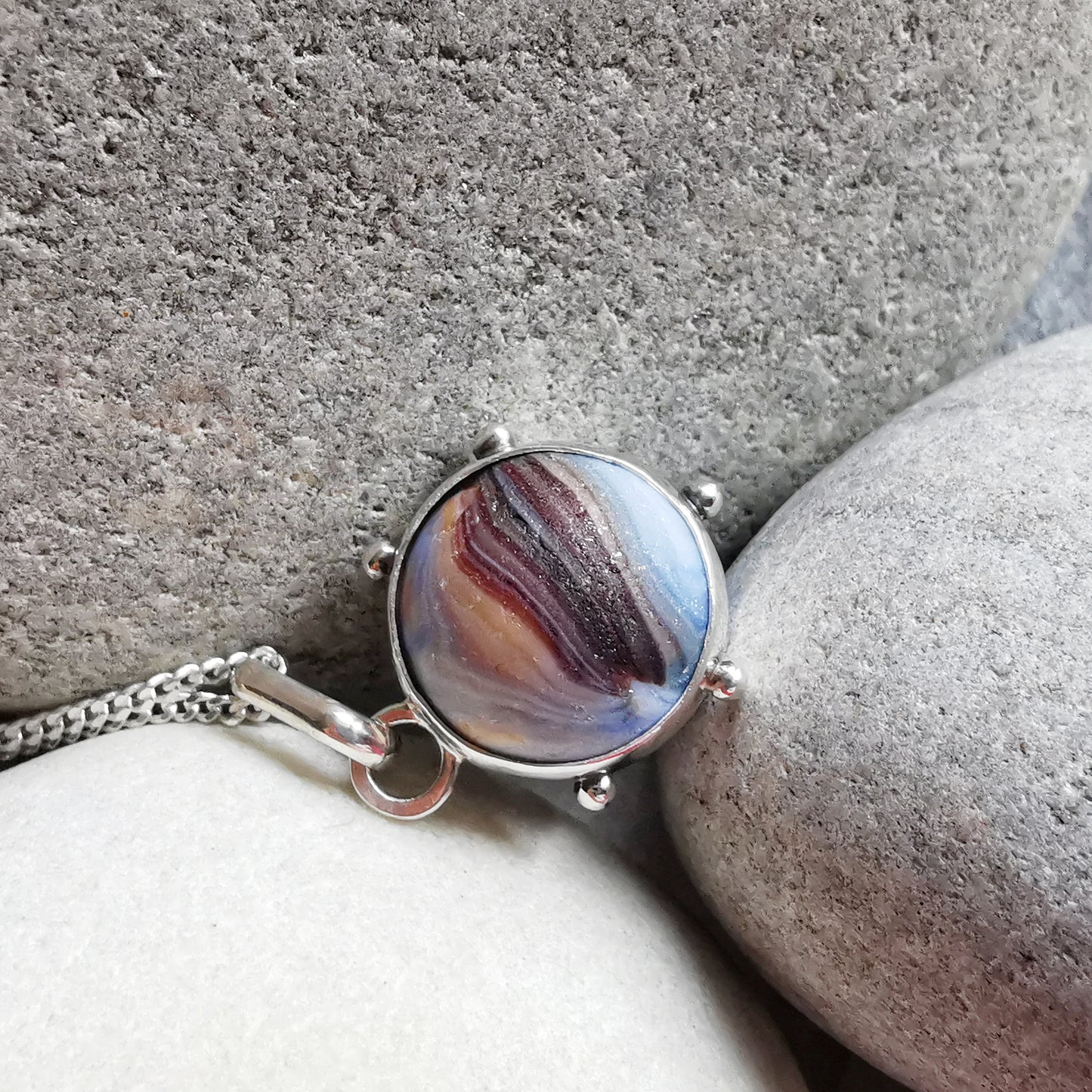 Scottish sea glass marble & sterling silver pendant.