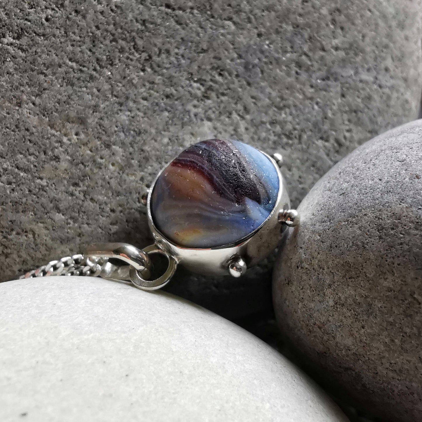 Scottish sea glass marble & sterling silver pendant.