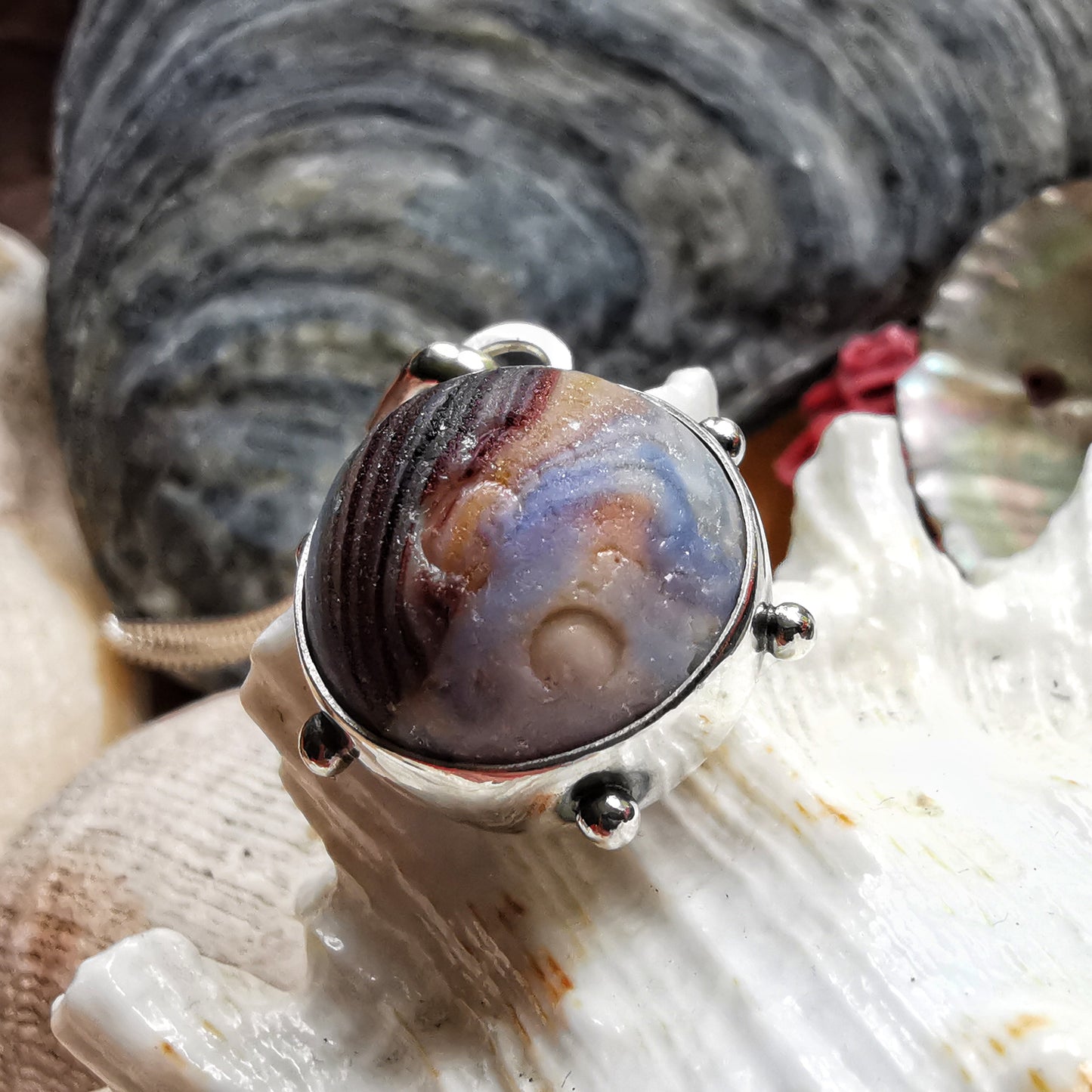 Scottish sea glass marble & sterling silver pendant.