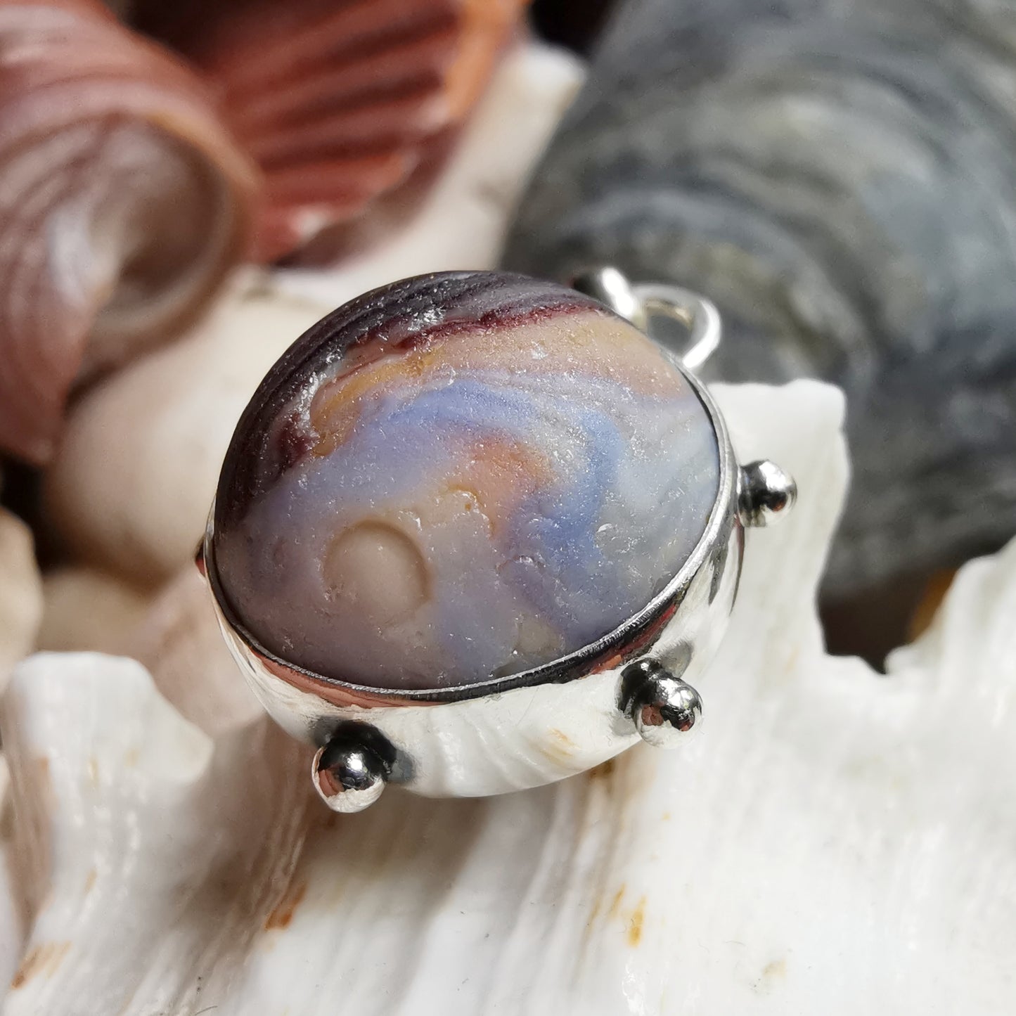 Scottish sea glass marble & sterling silver pendant.