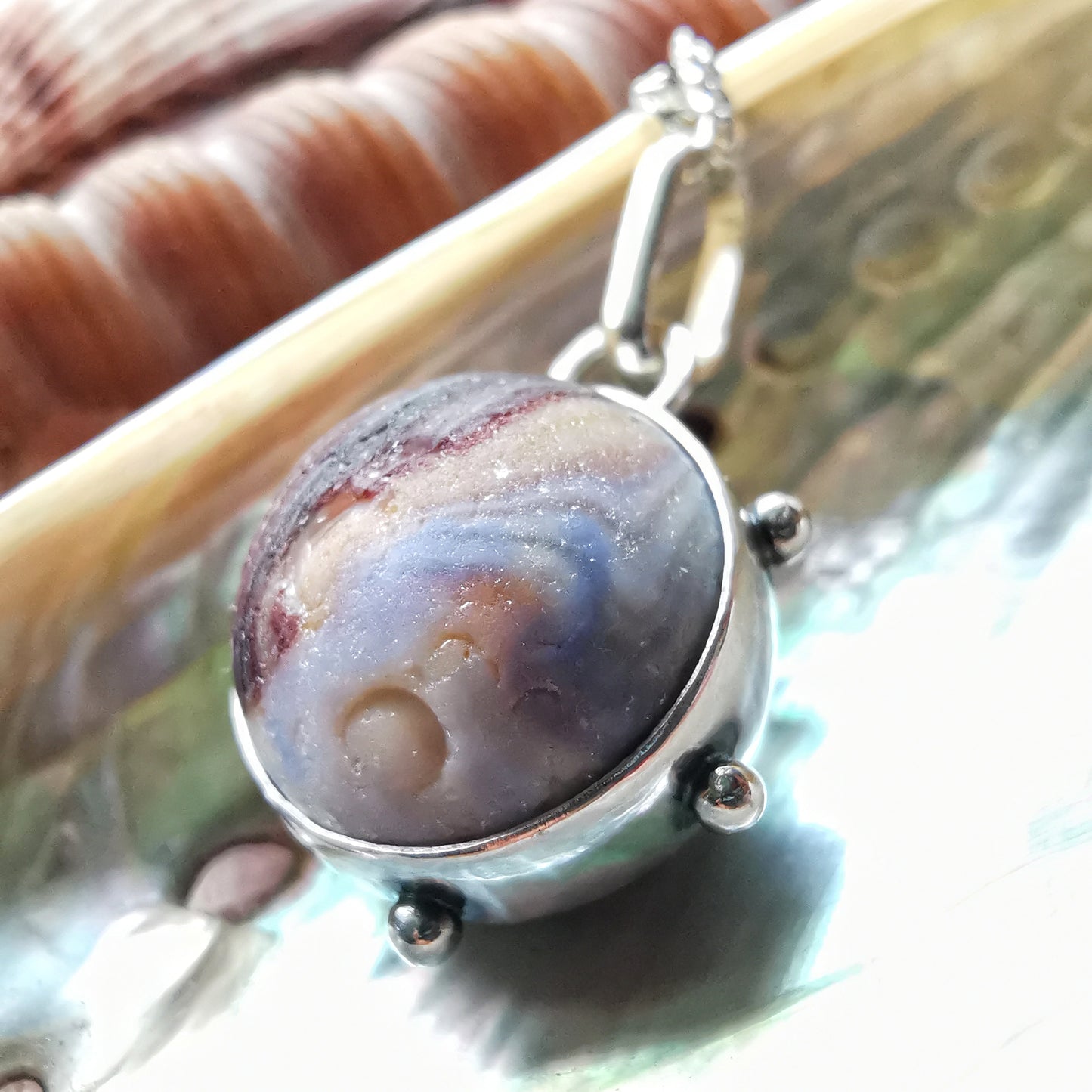 Scottish sea glass marble & sterling silver pendant.