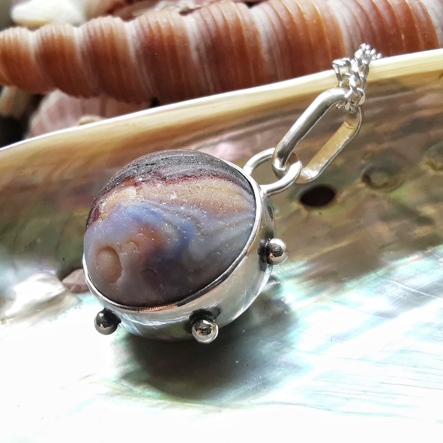 Scottish sea glass marble & sterling silver pendant.