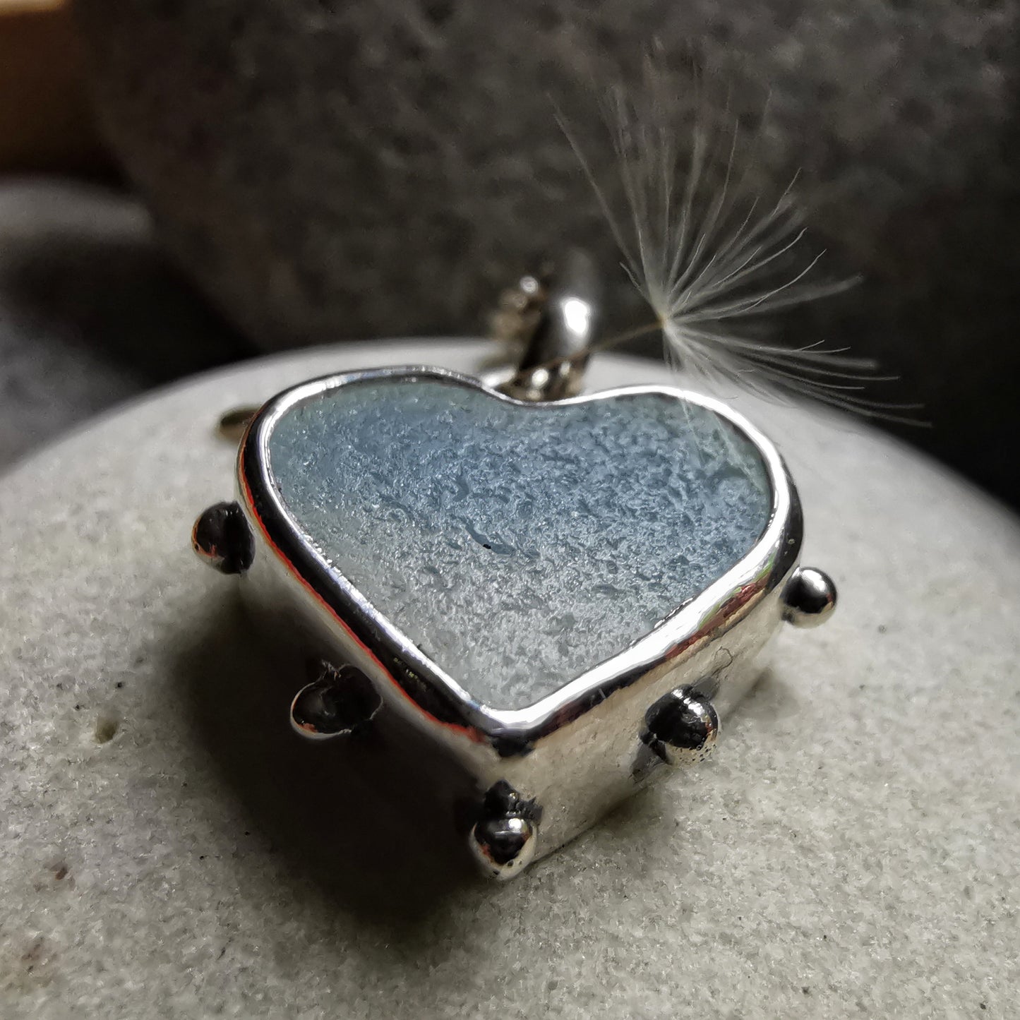 Seaham opalescent sea glass heart & sterling silver pendant.