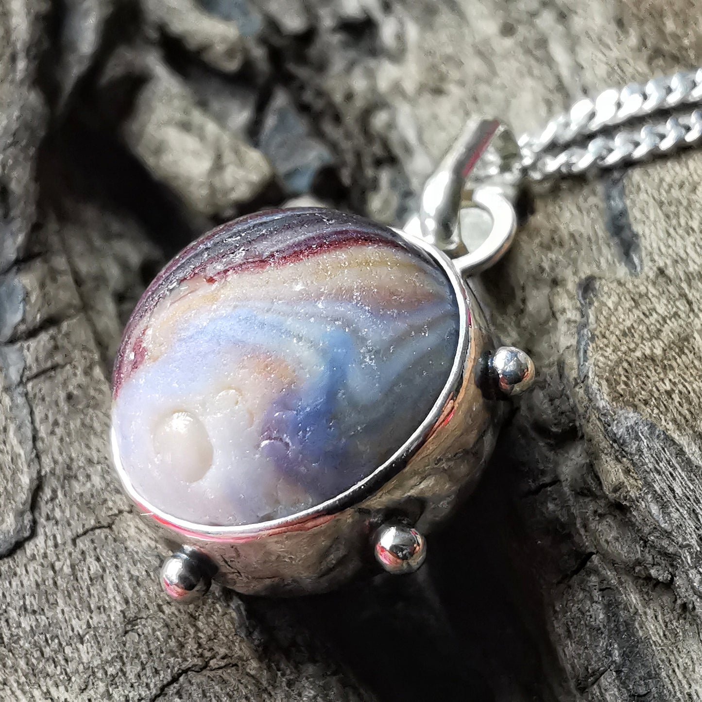 Scottish sea glass marble & sterling silver pendant.