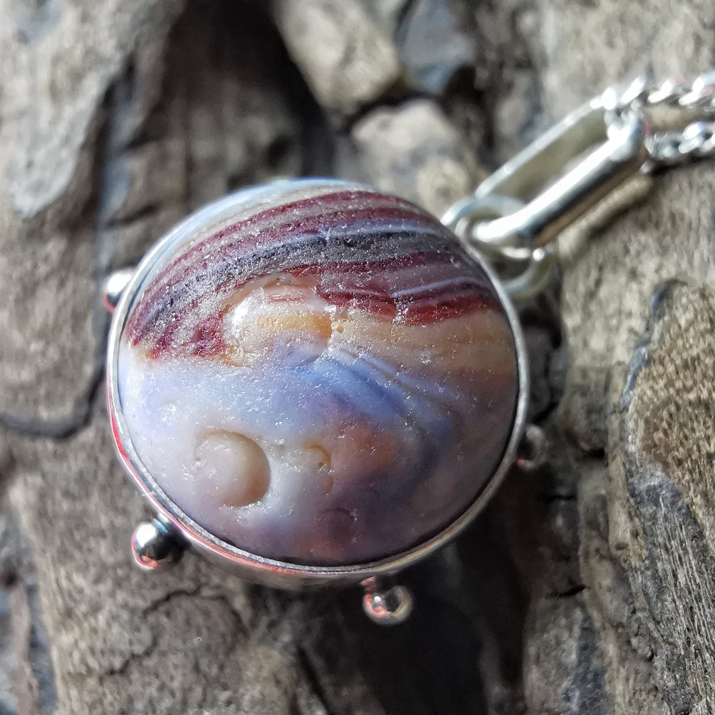 Scottish sea glass marble & sterling silver pendant.