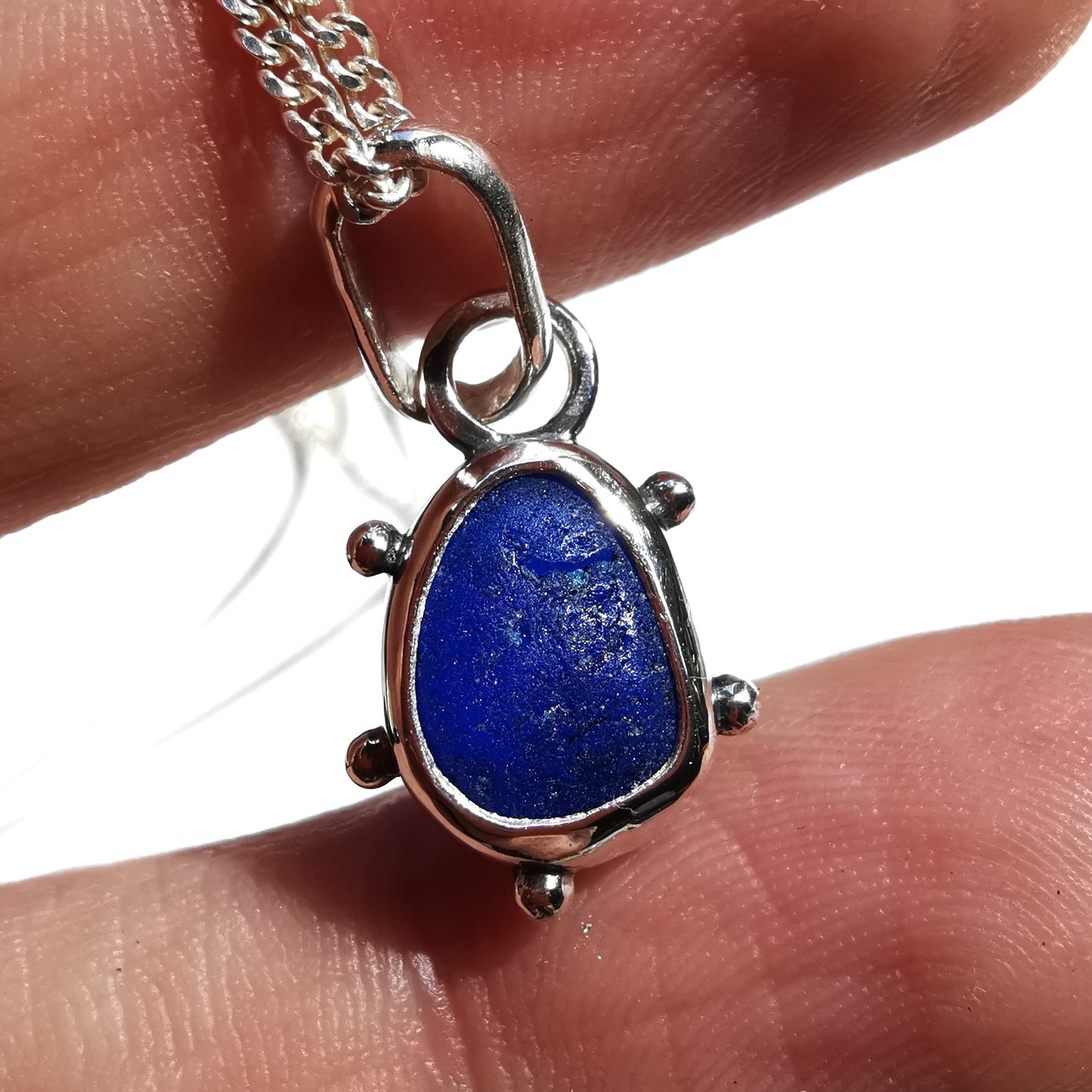 Scottish cobalt blue sea glass & sterling silver pendant.
