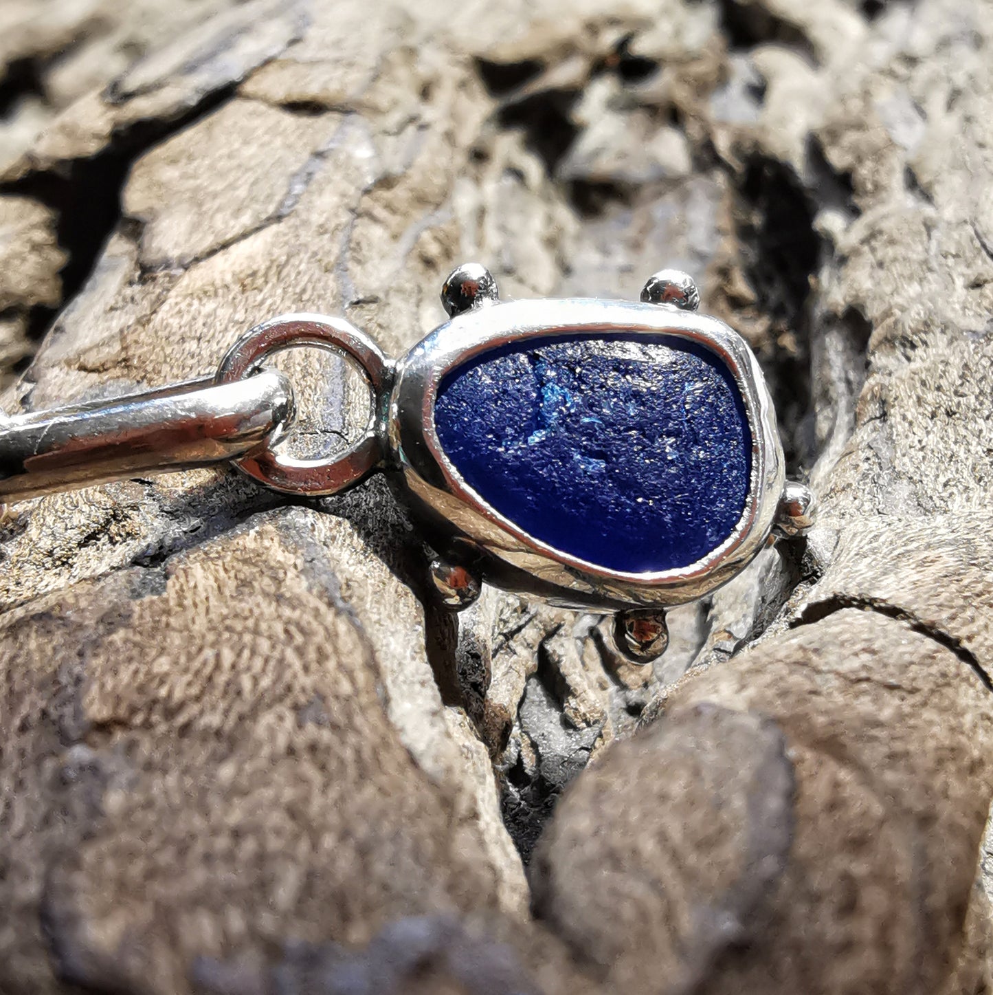 Scottish cobalt blue sea glass & sterling silver pendant.