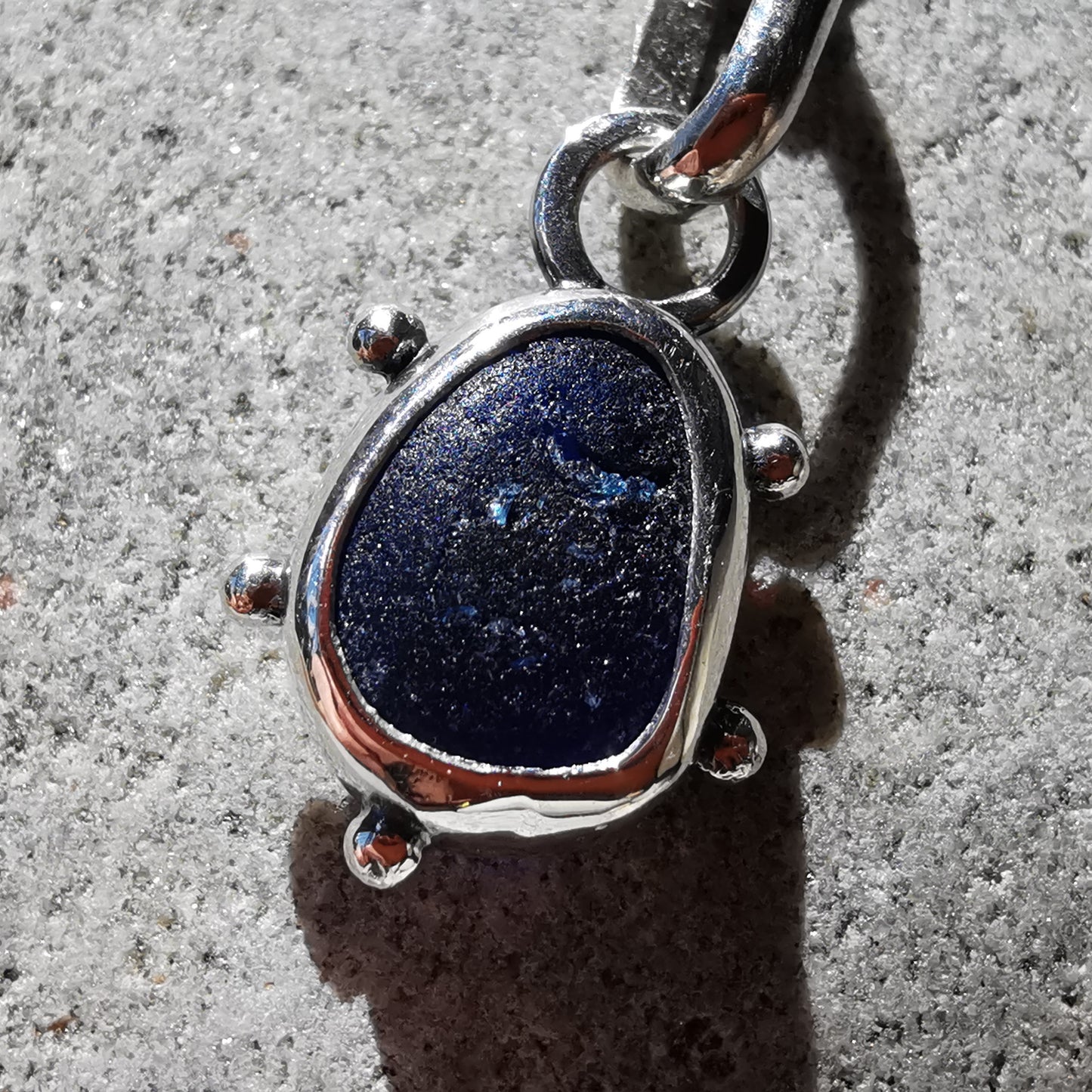 Scottish cobalt blue sea glass & sterling silver pendant.