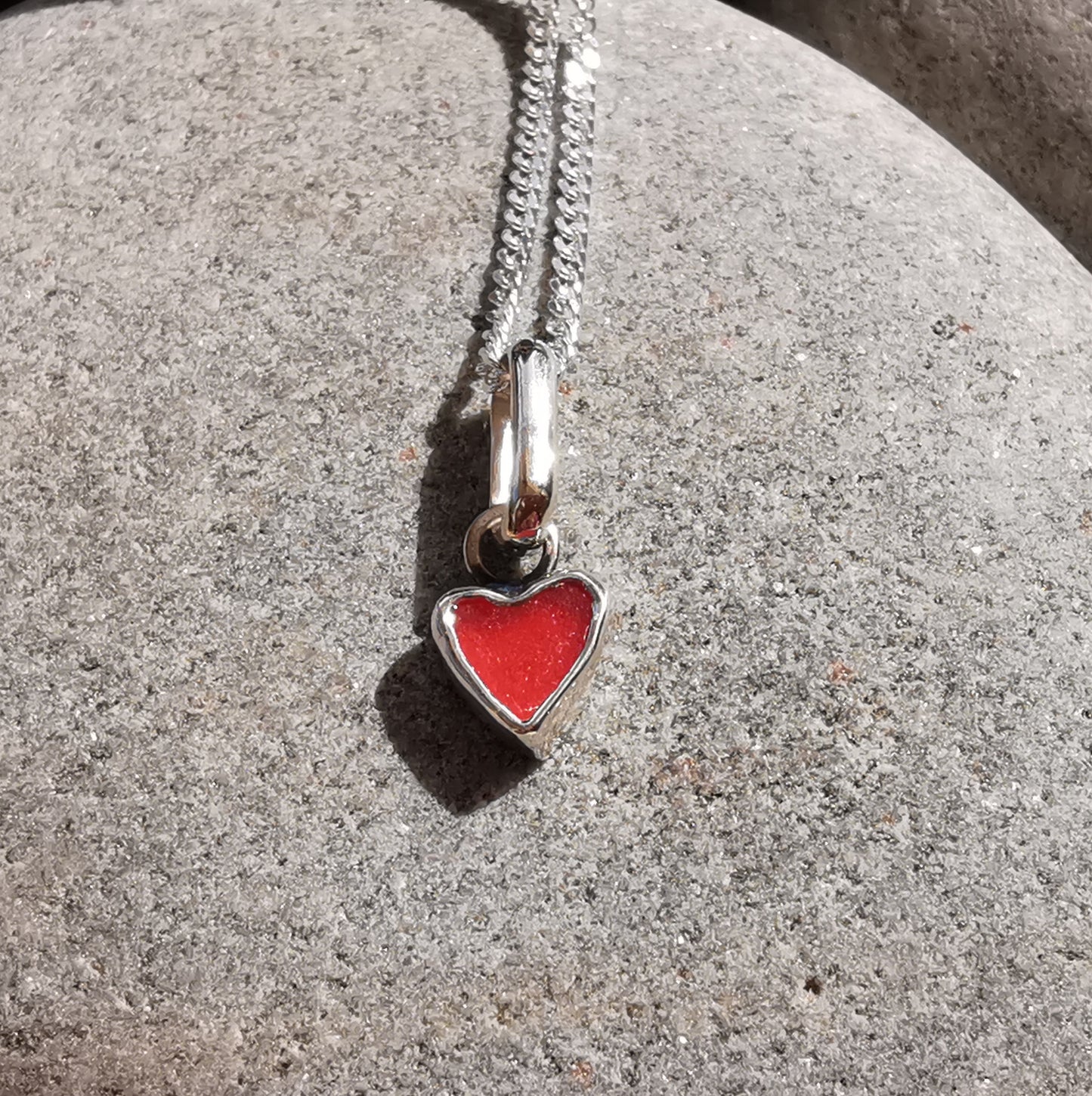 Tiny Scottish red sea glass heart & sterling silver pendant.