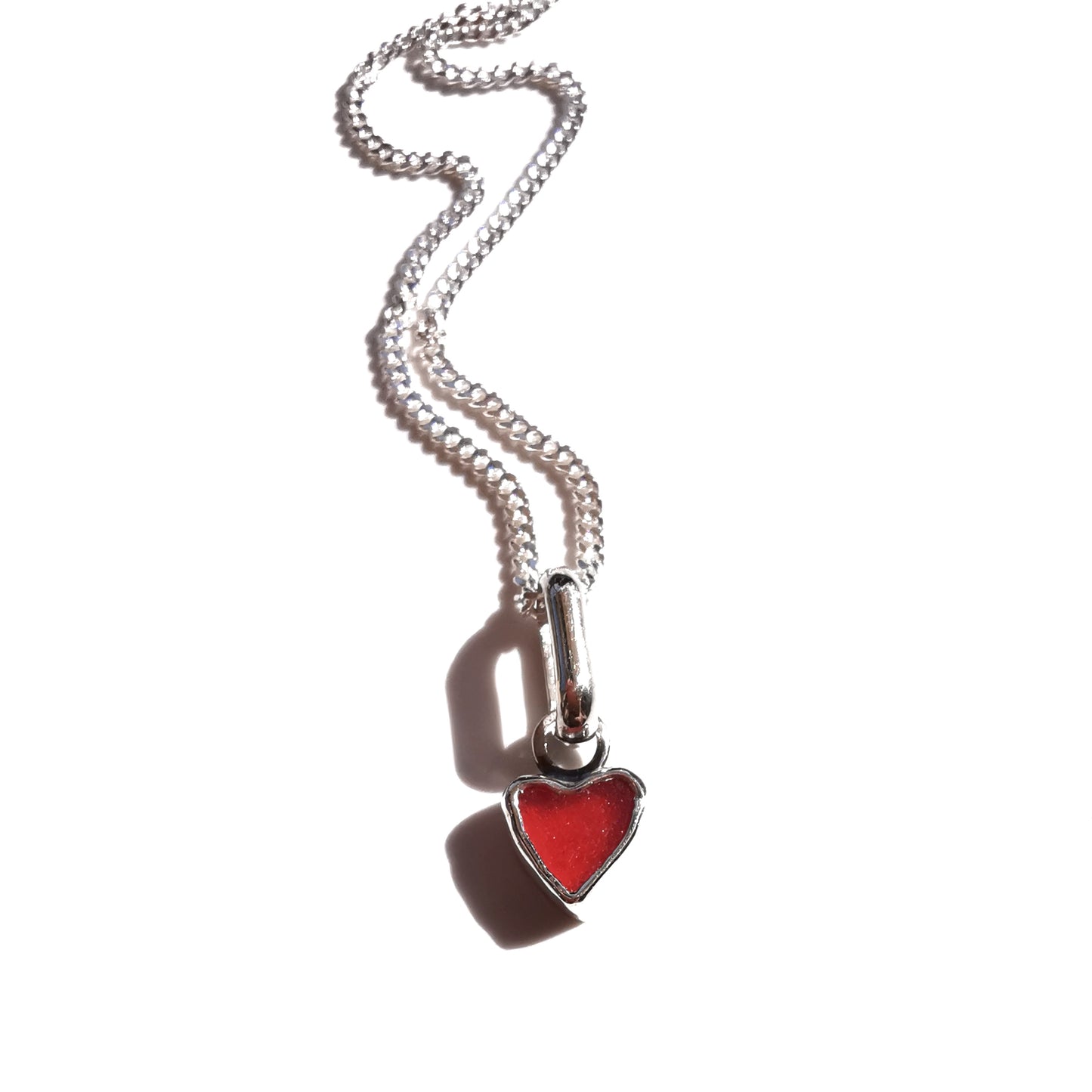 Tiny Scottish red sea glass heart & sterling silver pendant.
