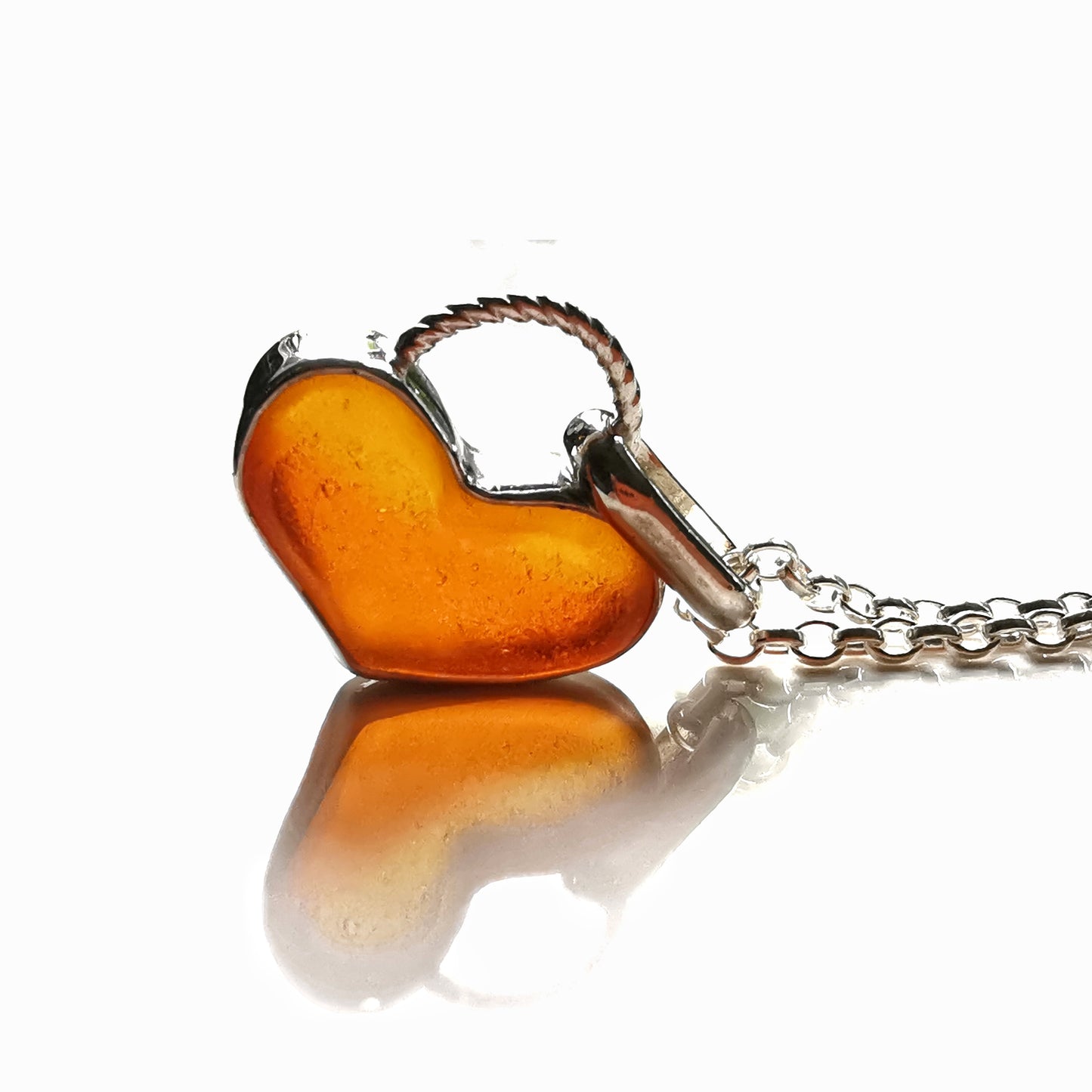 Scottish orange UV sea glass heart & sterling silver pendant.