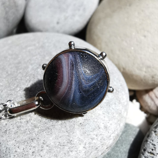 Genuine Scottish purple sea glass marble & sterling silver pendant.
