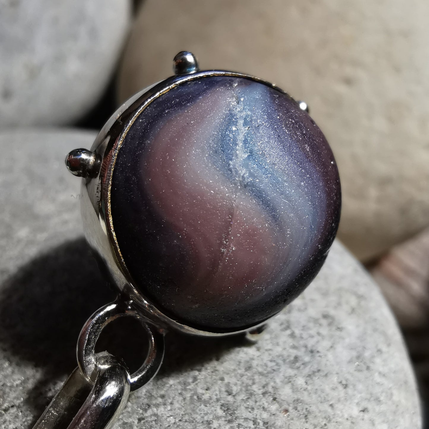 Genuine Scottish purple sea glass marble & sterling silver pendant.