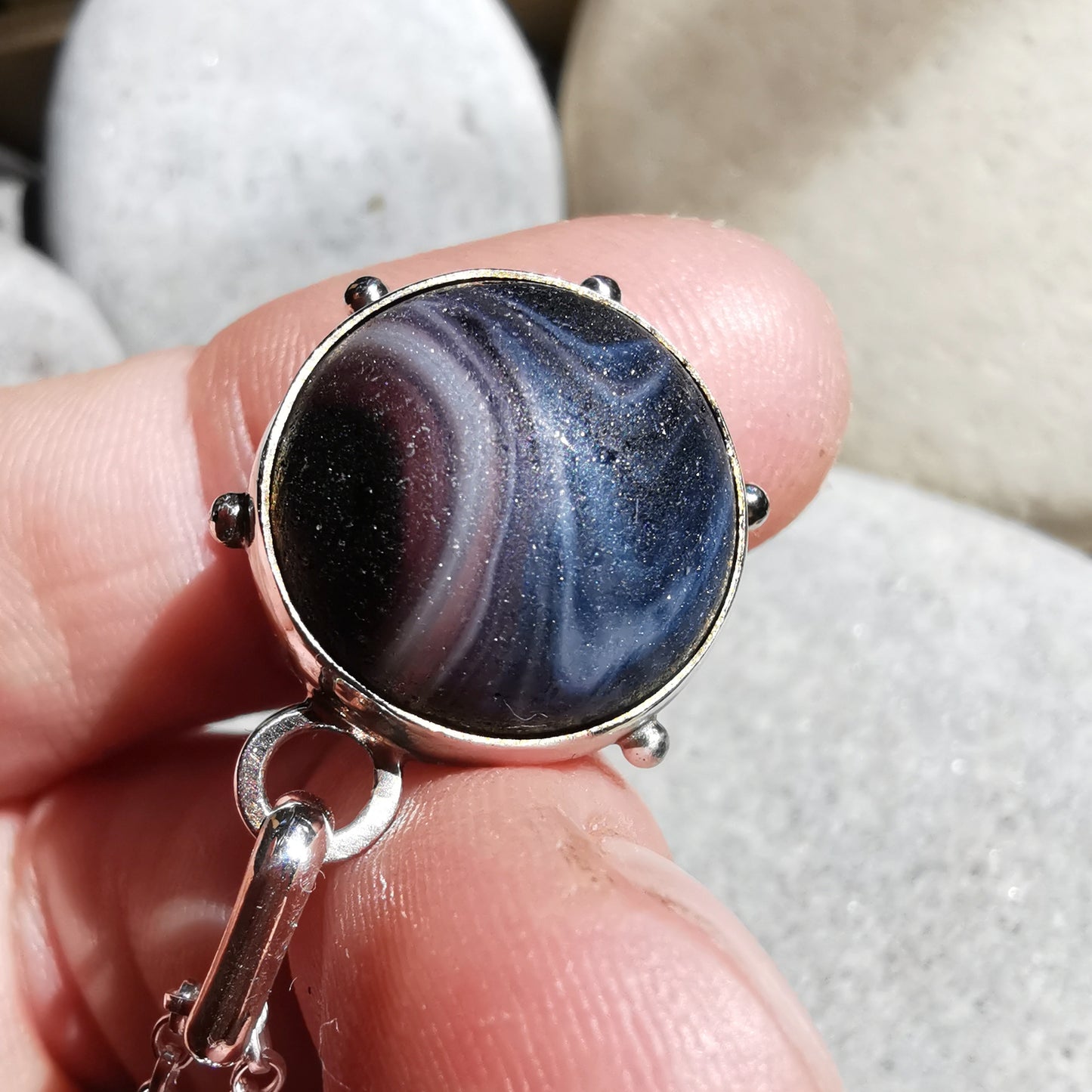 Genuine Scottish purple sea glass marble & sterling silver pendant.
