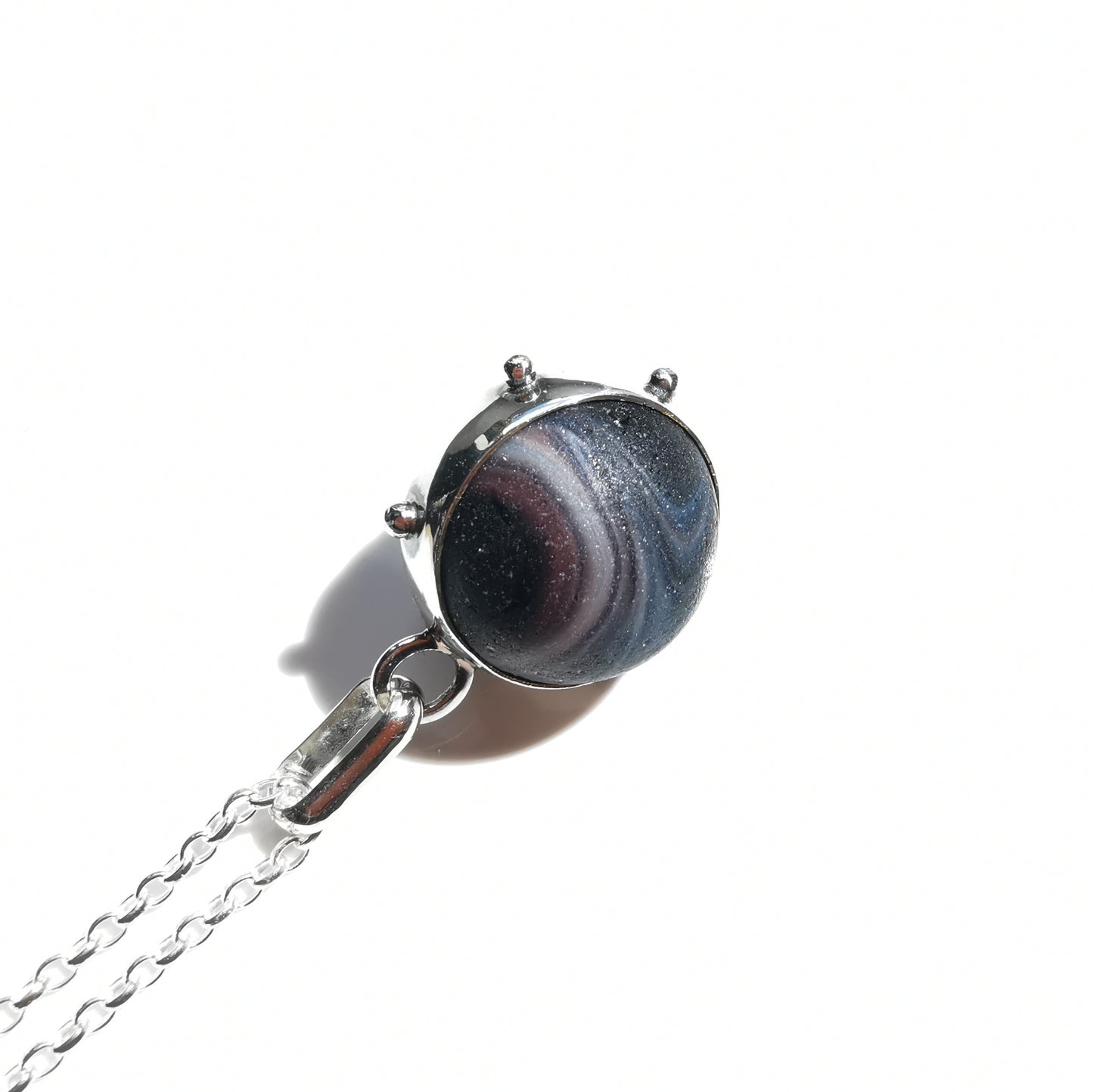 Genuine Scottish purple sea glass marble & sterling silver pendant.