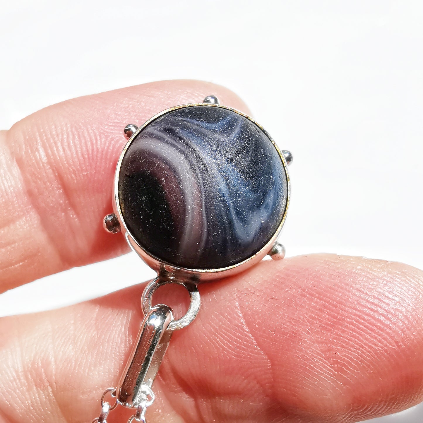 Genuine Scottish purple sea glass marble & sterling silver pendant.