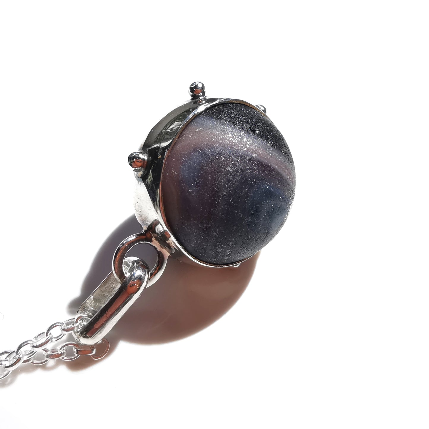Genuine Scottish purple sea glass marble & sterling silver pendant.