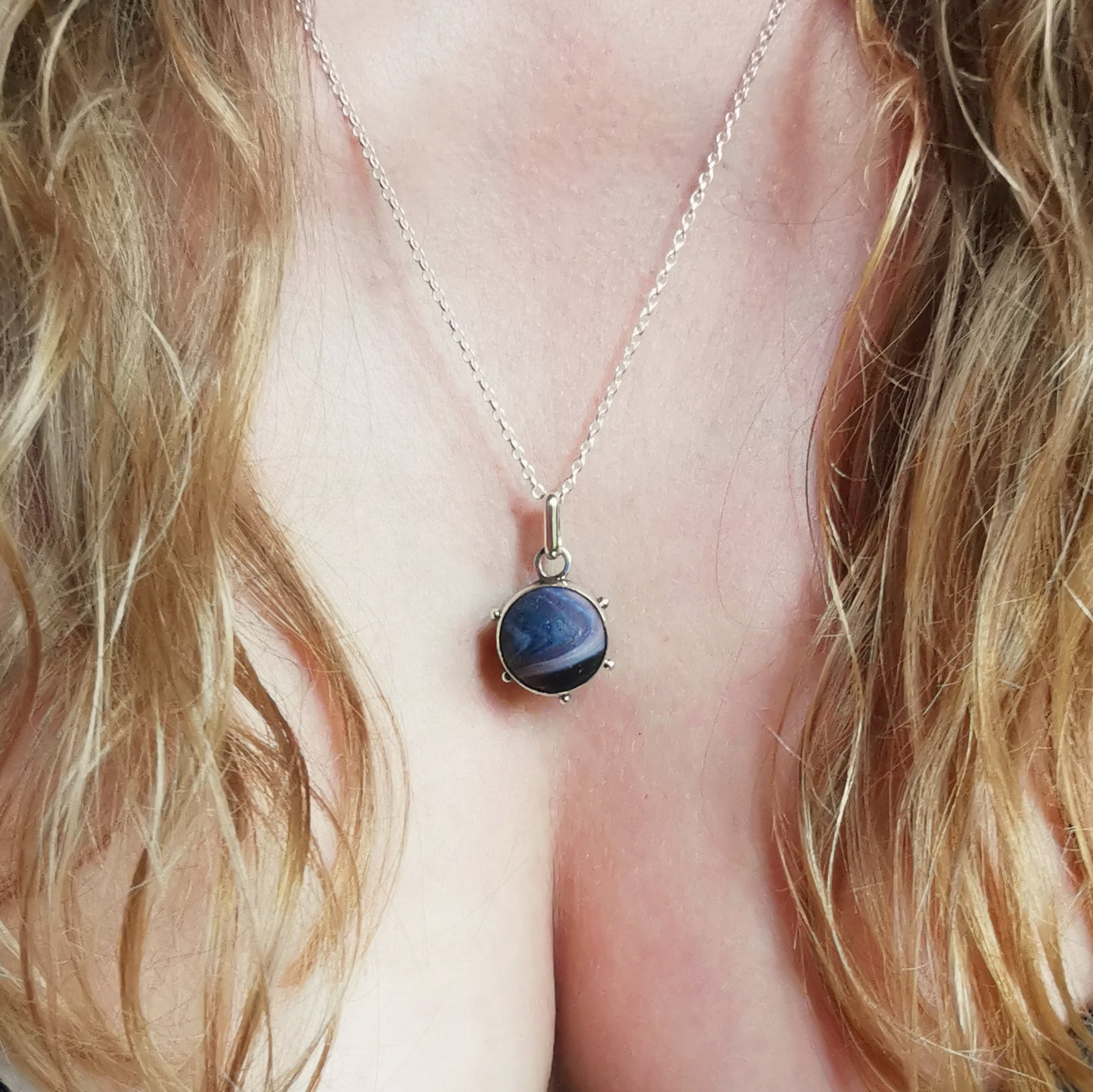 Genuine Scottish purple sea glass marble & sterling silver pendant.